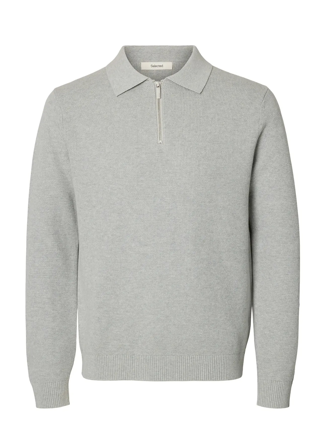 SELECTED Slhdane Ls Knit Struc Half Zip Polo Noos Grau - XXL - Herren