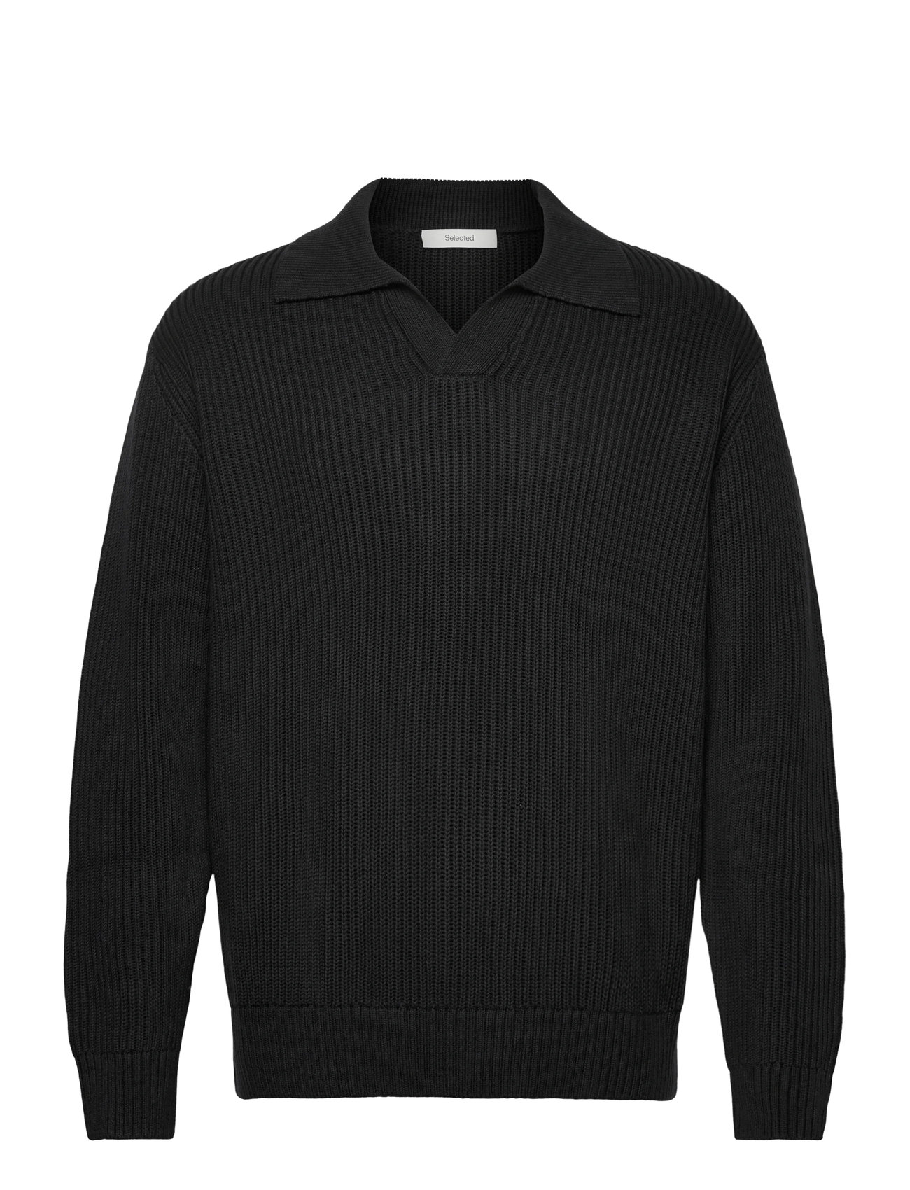SELECTED Slhdry Ls Knit Relaxed Open Polo Schwarz - M - Herren