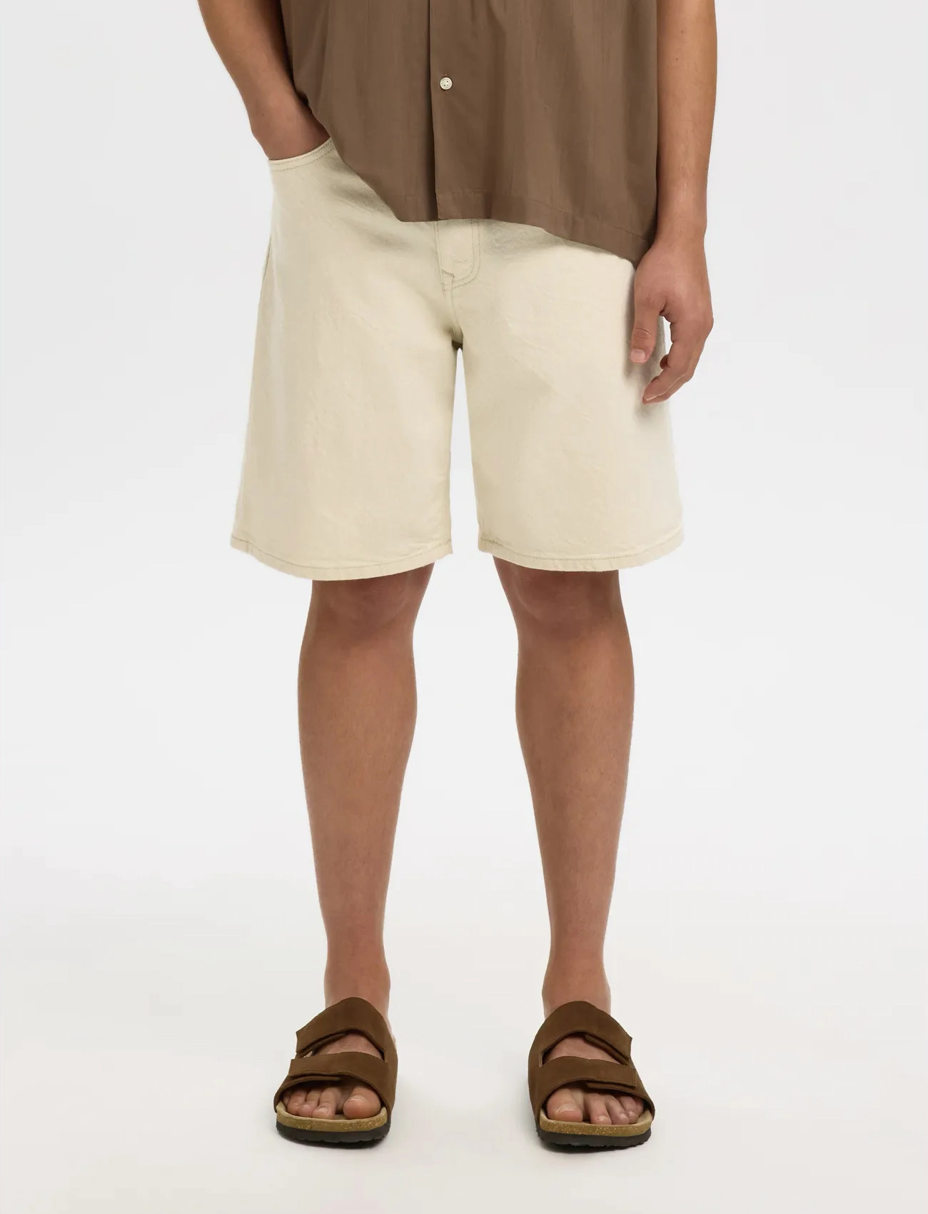 Selected Slmreg Alex Ecru 704 Denim Short Noos, XL, Cream, Shorts > Denim Shorts, Herre