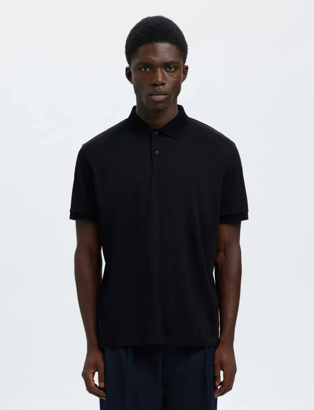 Selected Slhfave Button Ss Polo Noos, M, Black, Strik > Kortærmede Strikkede Poloer, Herre