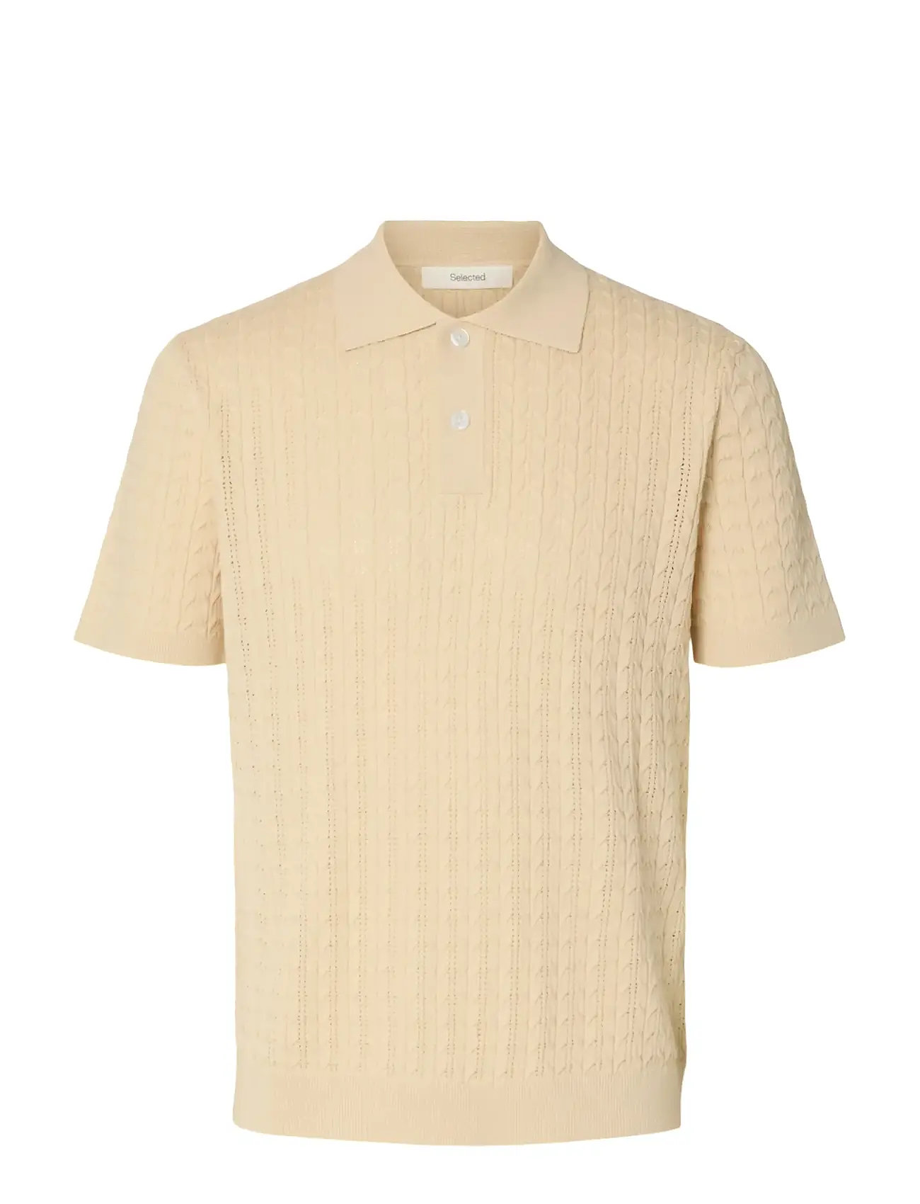 SELECTED Slhmattis Ss Knit New Cable Polo Cream - XXL - Herren