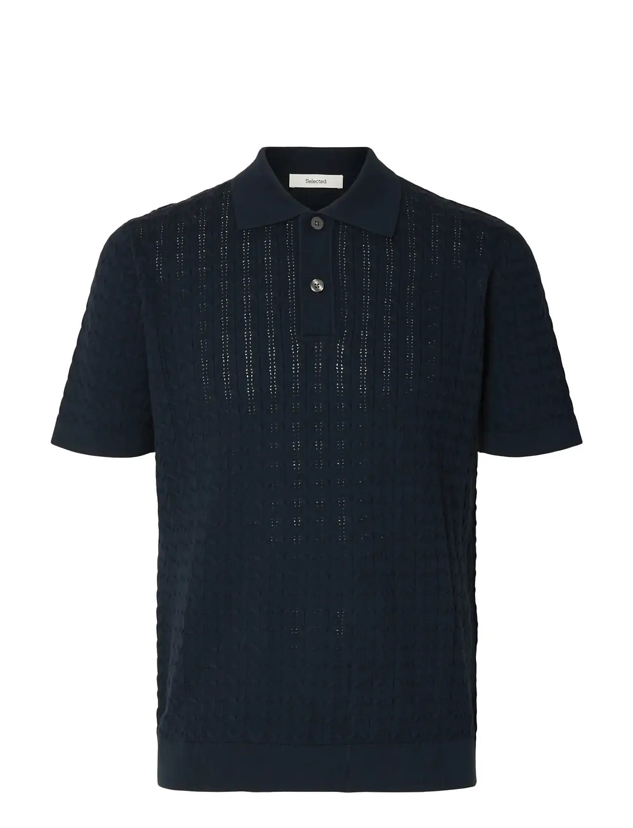 SELECTED Slhmattis Ss Knit New Cable Polo Navy - XL - Herren