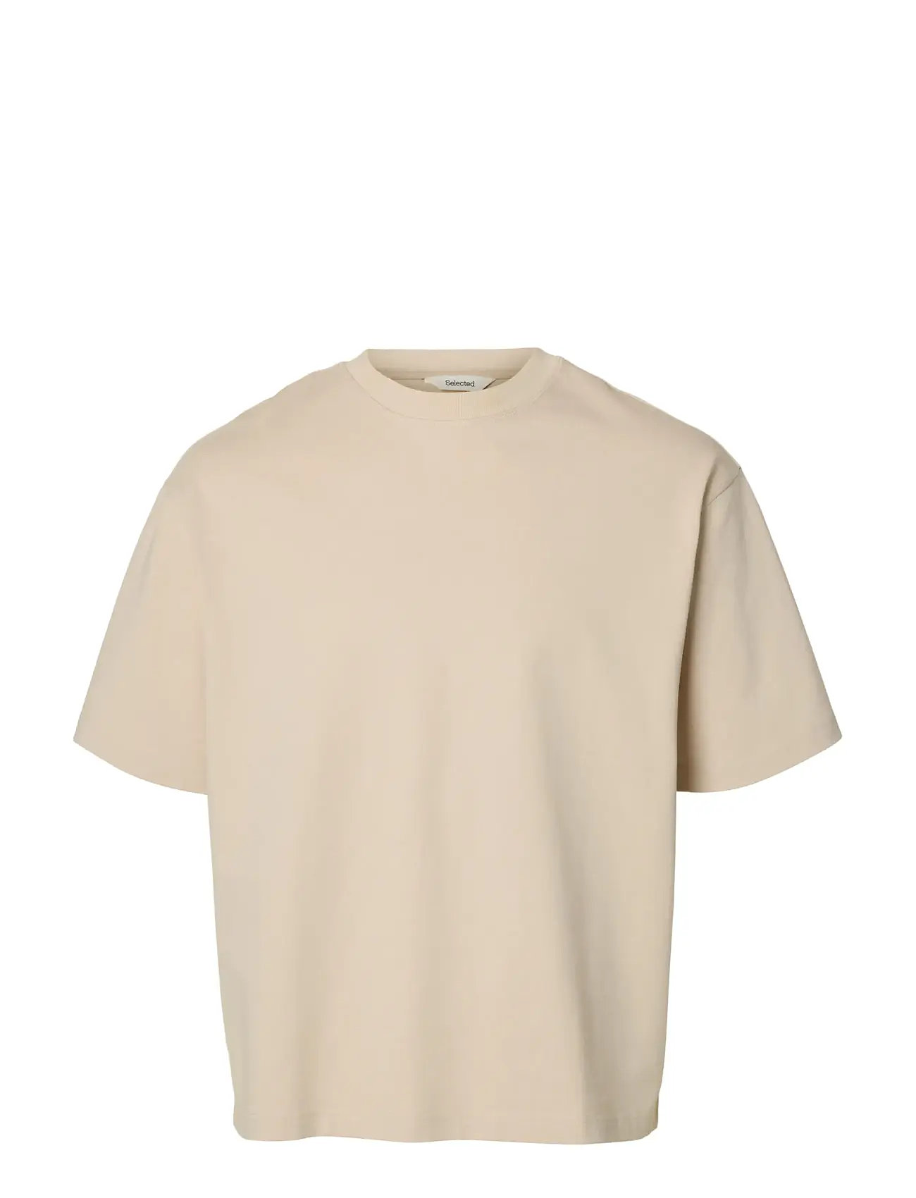 SELECTED Slhrelaxaspen 2-Ply Ss O-Neck Noos Cream - S - Herren