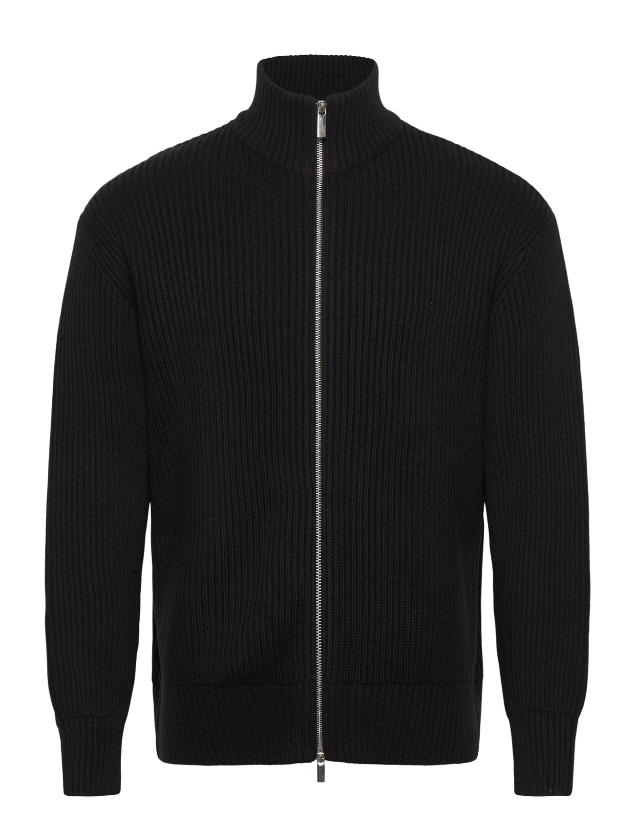 Selected Slhdry Ls Knit Relaxed Full Zip Collar, XL, Black, Strik > Trøjer Med Fuld Lynlås, Herre