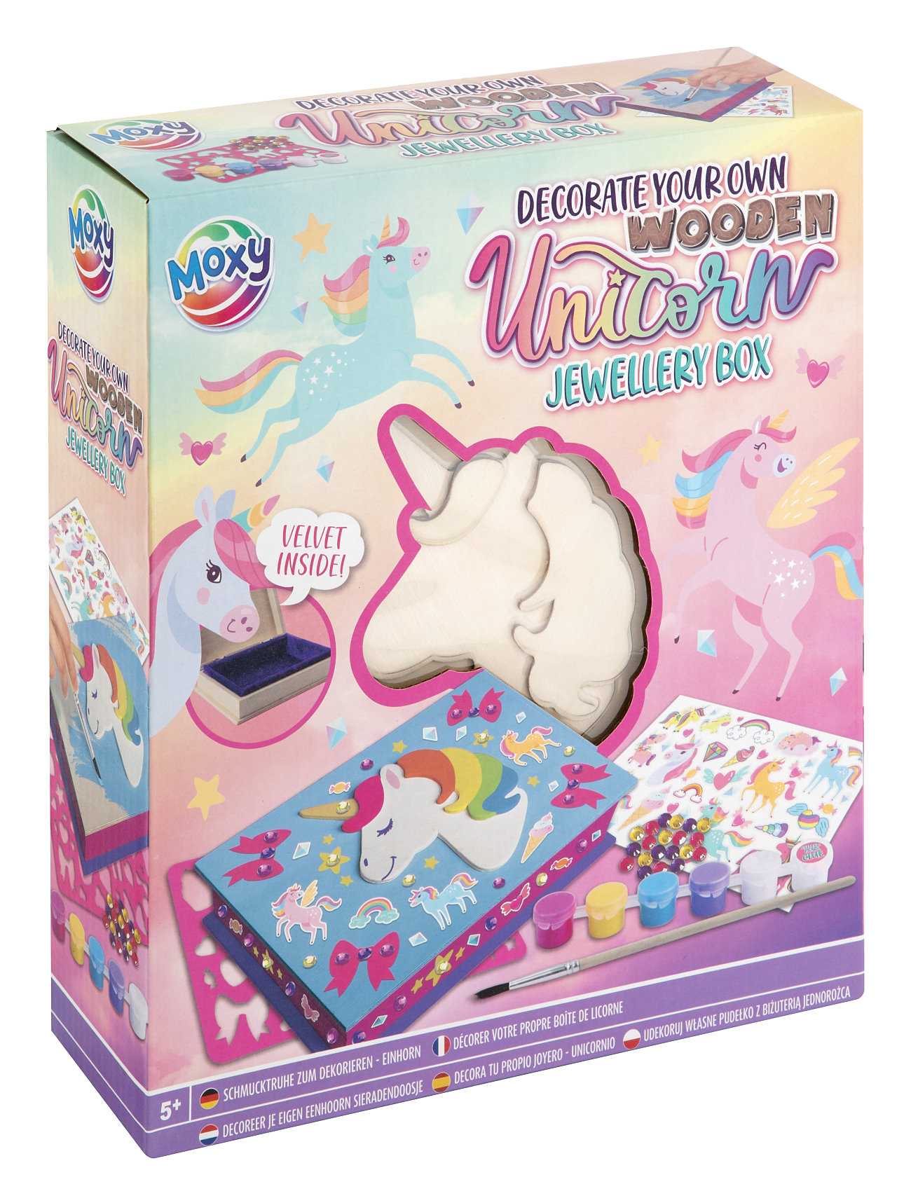 SENSE Dyo Wooden Unicorn Schmuck Box +6 Paint/Stickers Patterned - One Size - Kinder