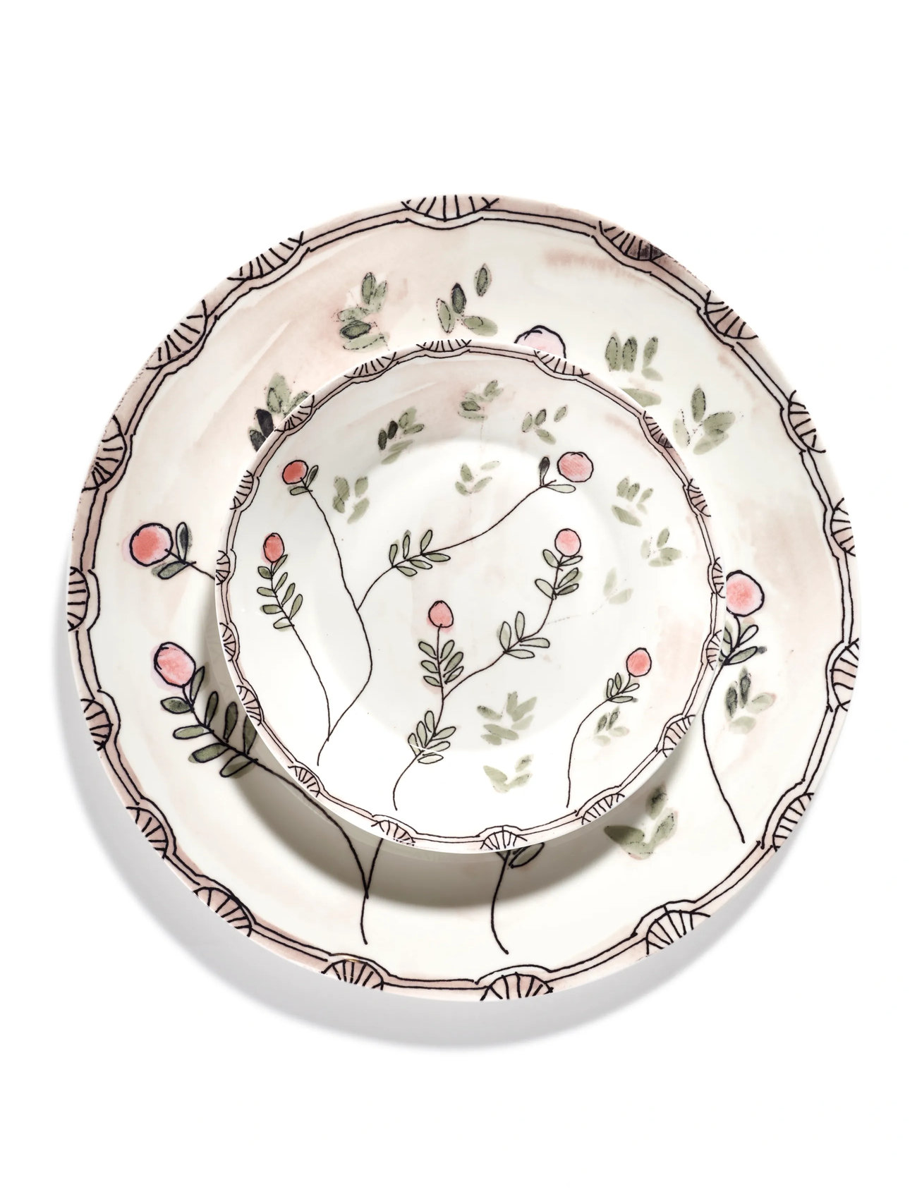 Serax Serax Marni Midnight Flowers Serving Plate L D35cm Anemone Milk, Ø 35 cm, Cream, Serveringsfade > Serveringsfade, Unisex