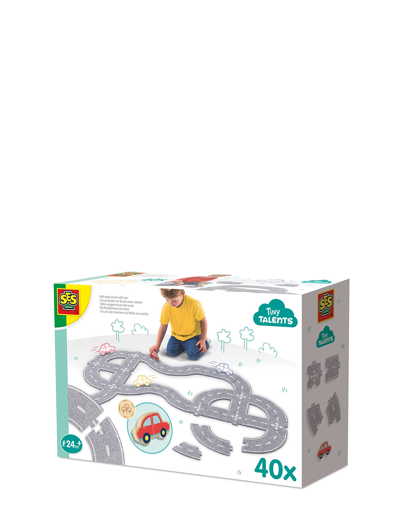 Felt Road Circuit With Car 40 Parts Toys Toy Cars & Vehicles Race Tracks Grey SES Creative