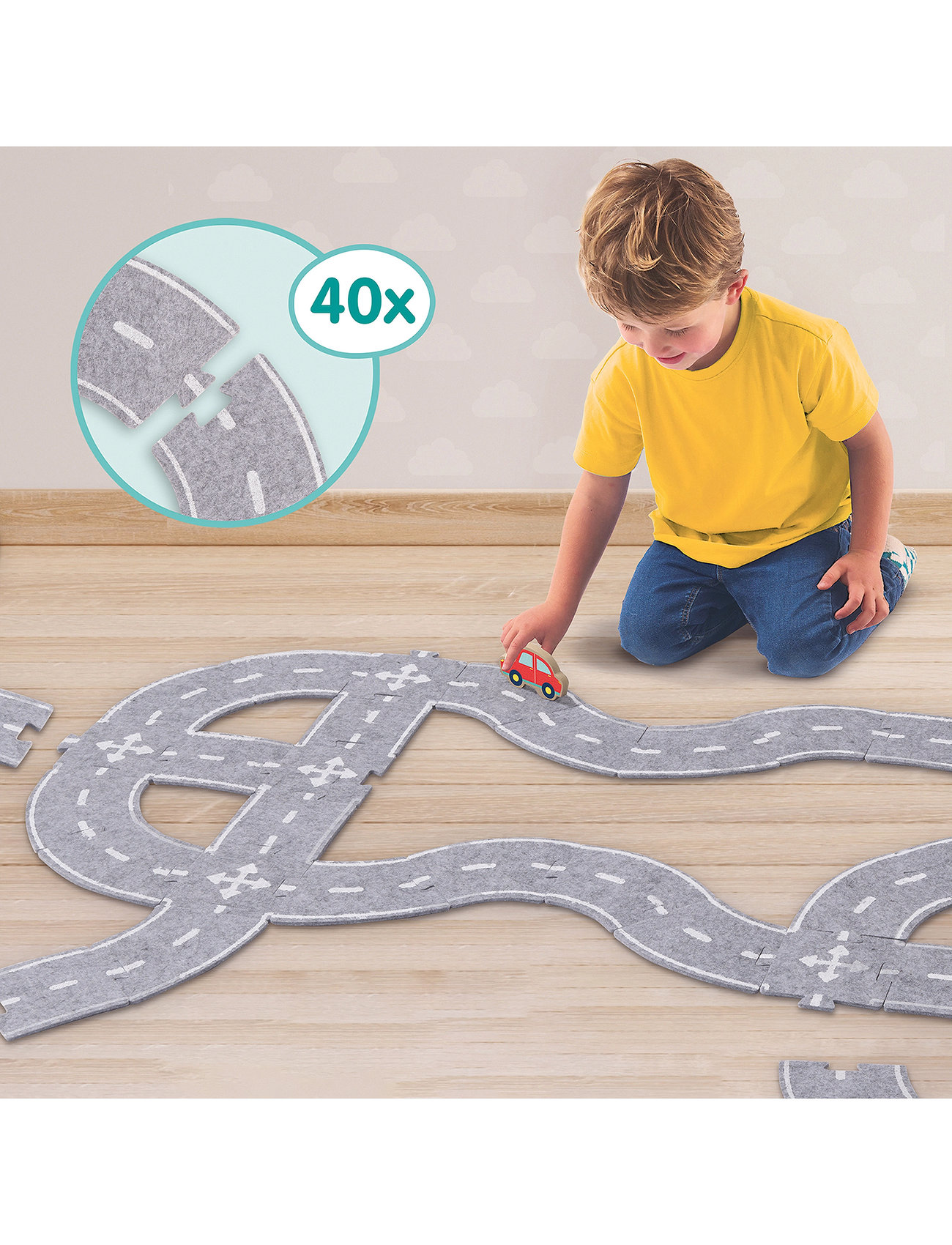 SES Creative Felt Road Circuit With Car 40 Parts, One Size, Grey, Legetøjsbiler Og -Køretøjer > Racerbaner, Børn