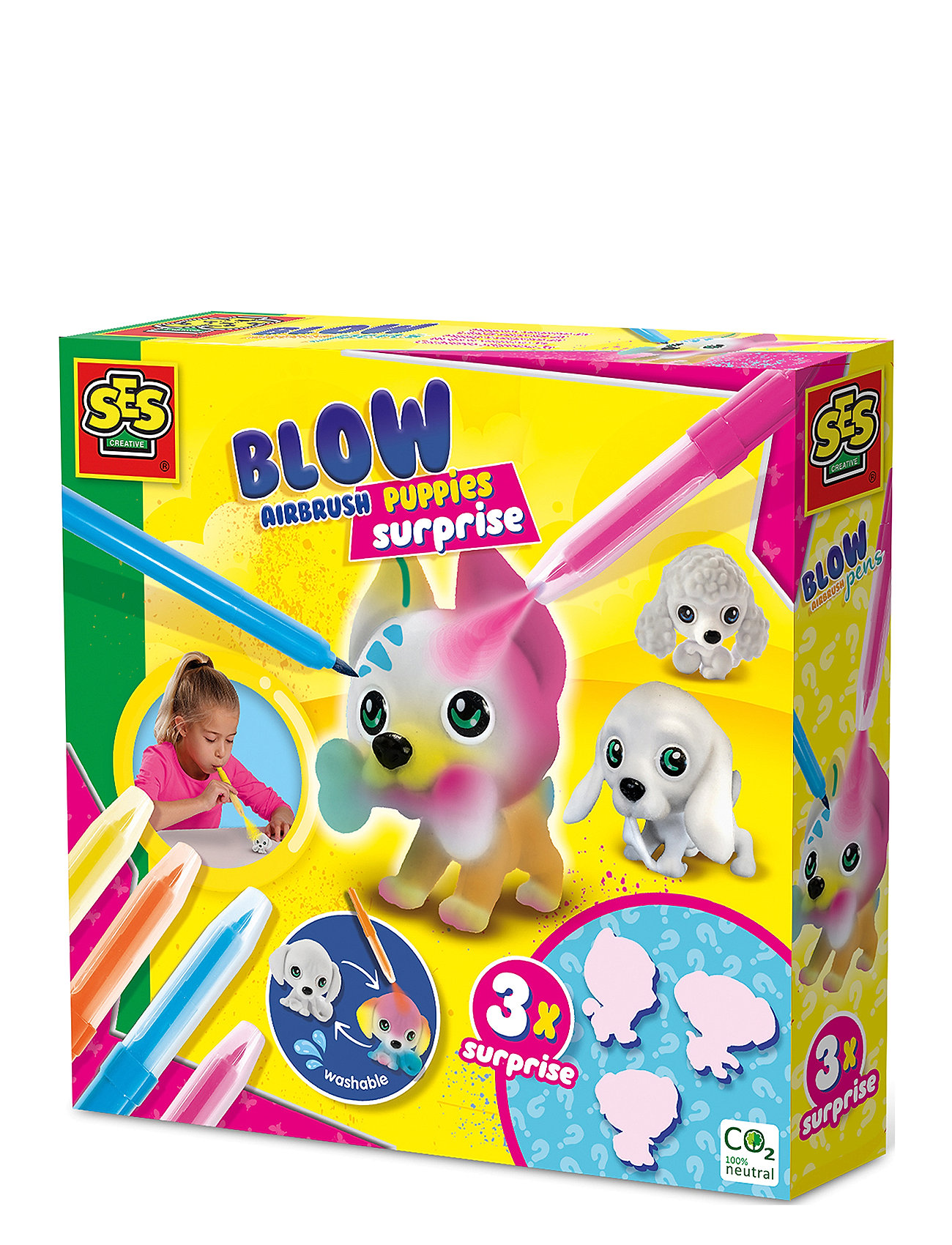SES CREATIVE Blow Pens - Decorate 3 Puppies Patterned - One Size - Kinder