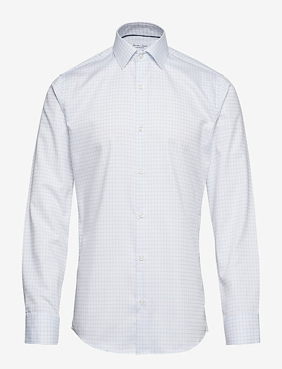 Fine Twill | Check | L/S, Slim fit - geruite overhemden - light blue
