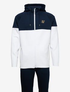 tape zip through hoodie & joggers set - track jackets - navy & white