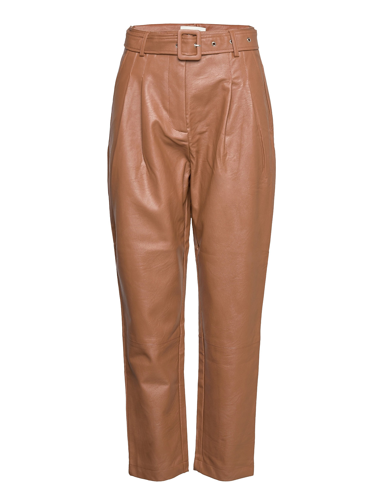 Petite brown printed faux leather trousers  River Island