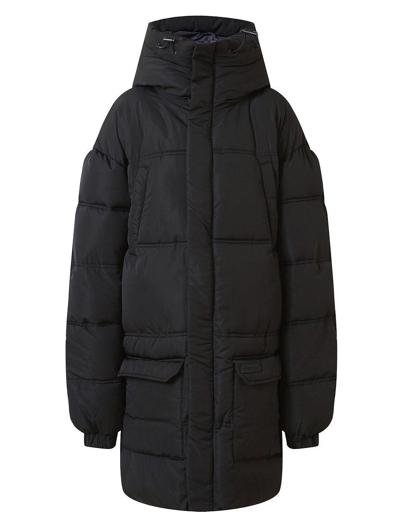 Long Puffer Jacket With Hood Uldfrakke Frakke Black SIXTH JUNE