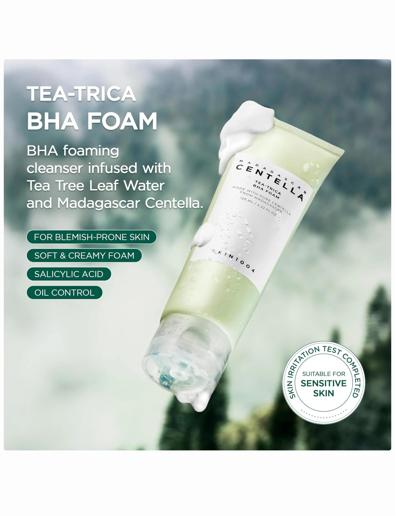 SKIN1004 Madagascar Centella Tea-Trica Bha Foam, 125 ml, Nude, Rengøringsmidler > Mousse Cleanser, Dame