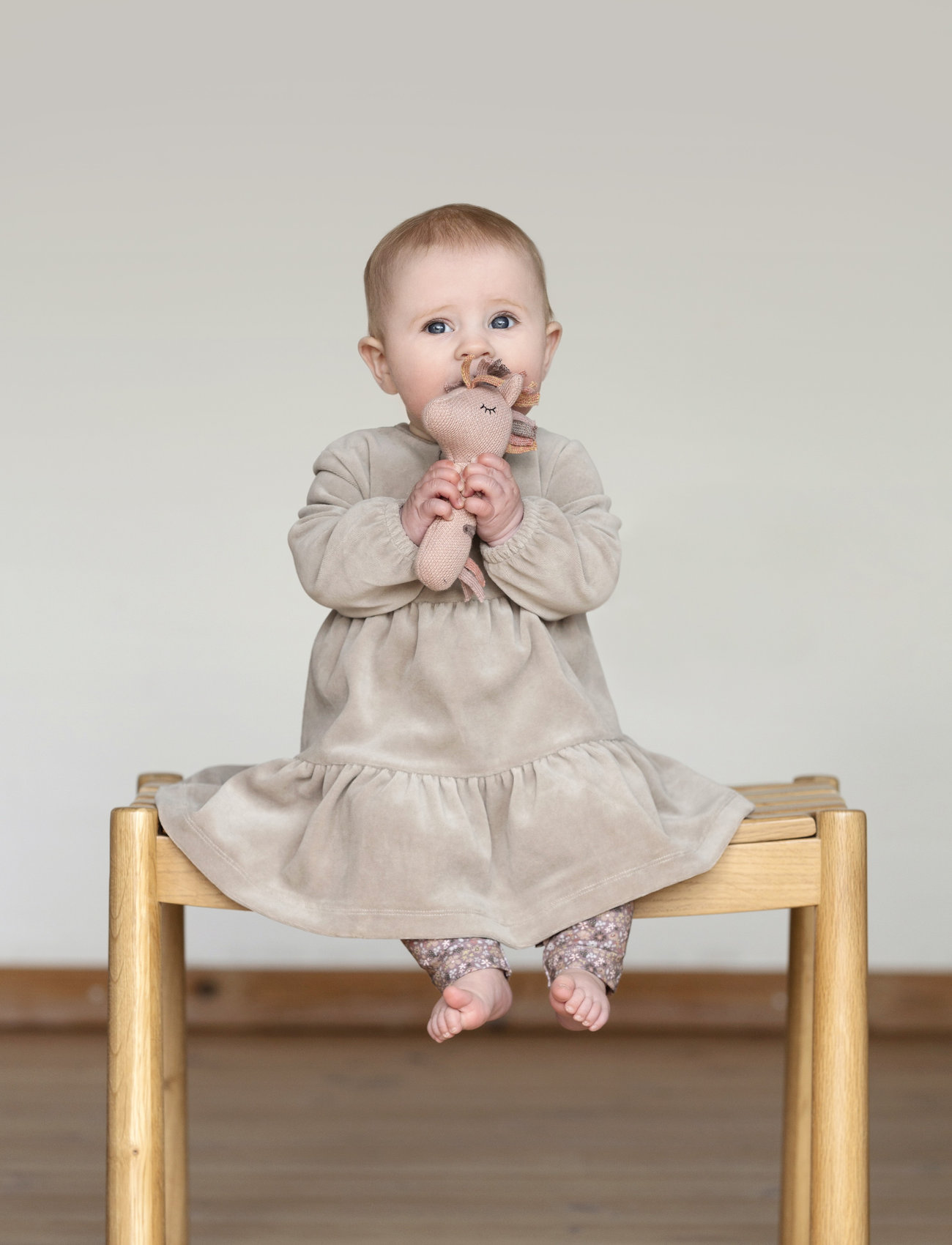 Smallstuff Dress Velour, Nature, 80, Grey, Kjoler > Babykjoler, Børn