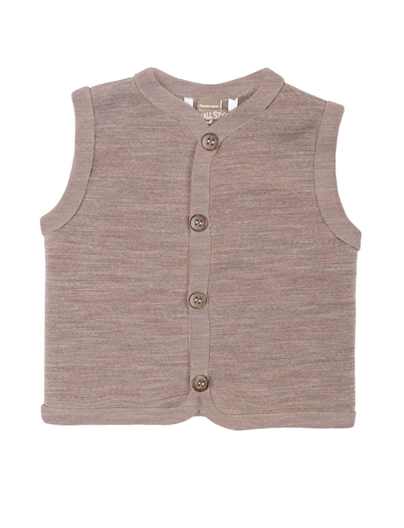 Vest, Merino Wool W. Buttons, Powder Tops Vests Brown Smallstuff