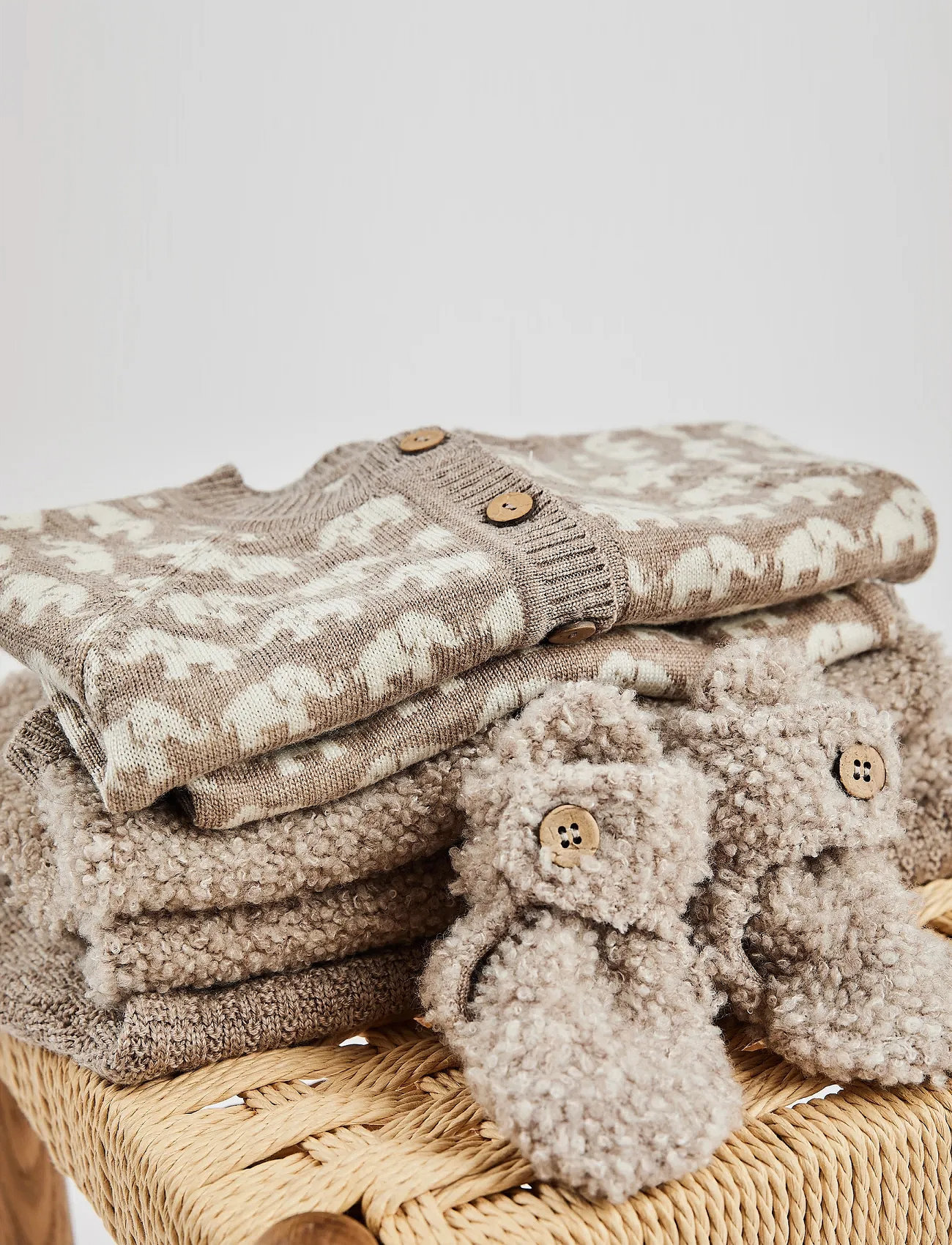 Smallstuff Jumpsuit, Ao Elephants, Merino Wool, Nature Melange, 80/86, Beige > Jumpsuits, Børn
