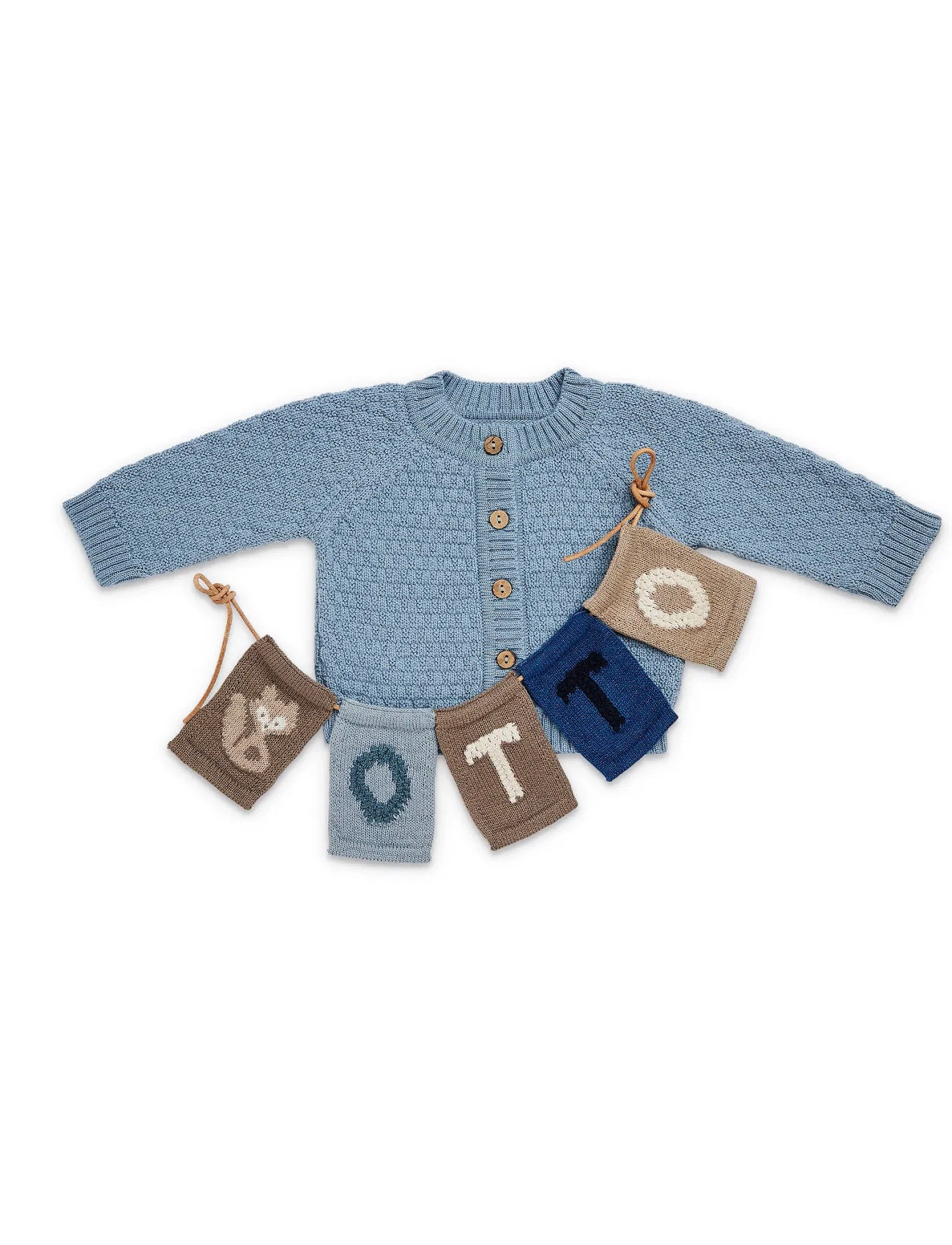 Smallstuff Cardigan, Ao Elephants, Merino Wool, Brown, 80/86, Blue, Strik > Cardigans, Børn