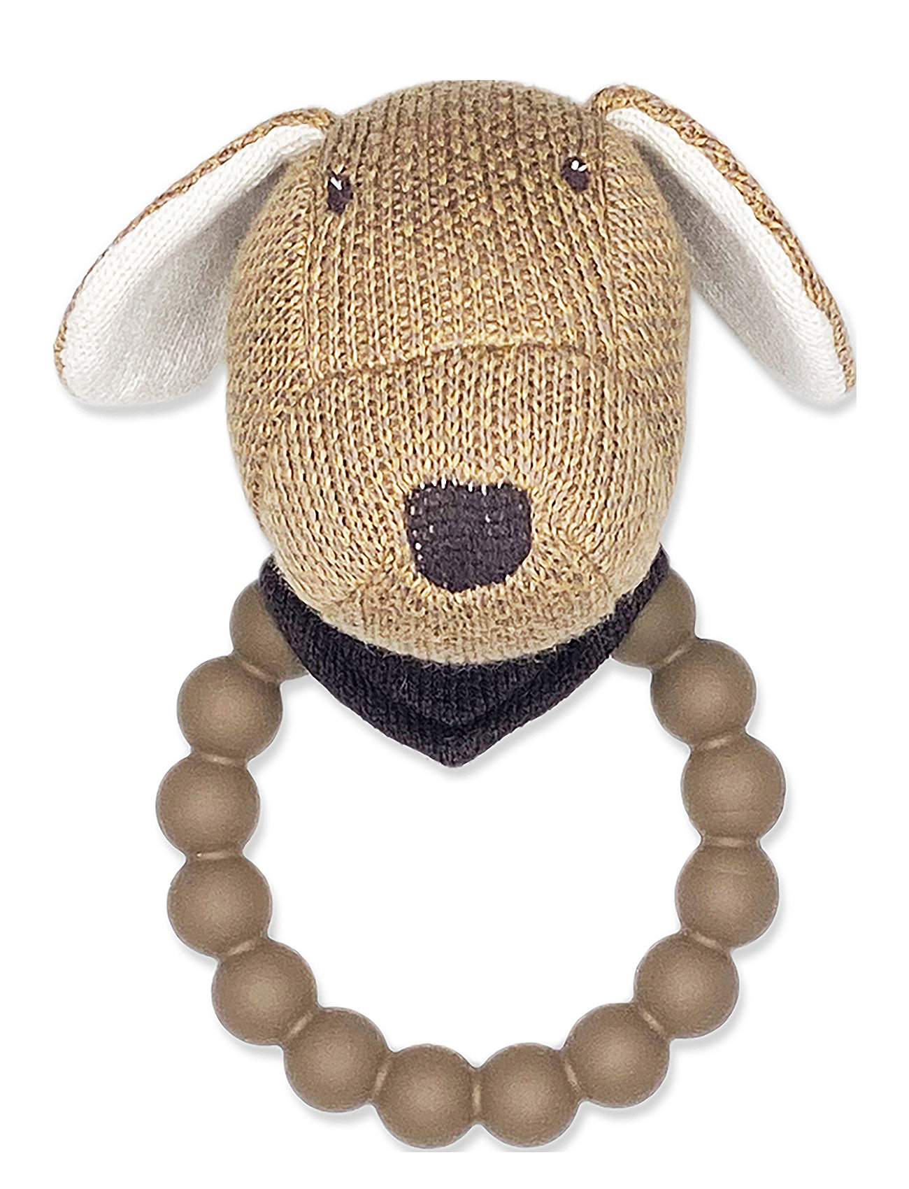 Rattle, Silic Ring W. Knitted Dog, Nature Beige Smallstuff