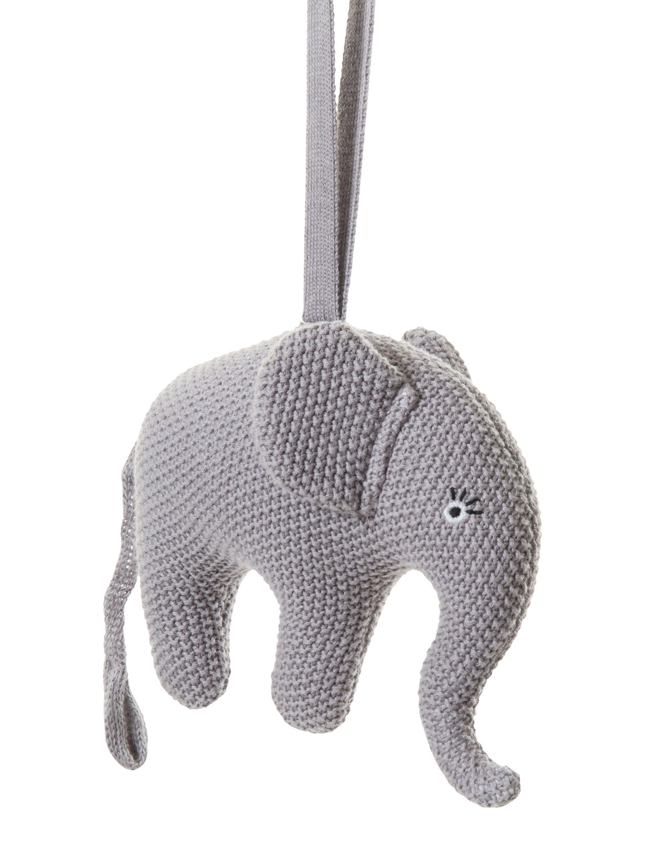 Music Mobile, Elephant Knitted, Blue Rose Toys Soft Toys Stuffed Animals Grey Smallstuff