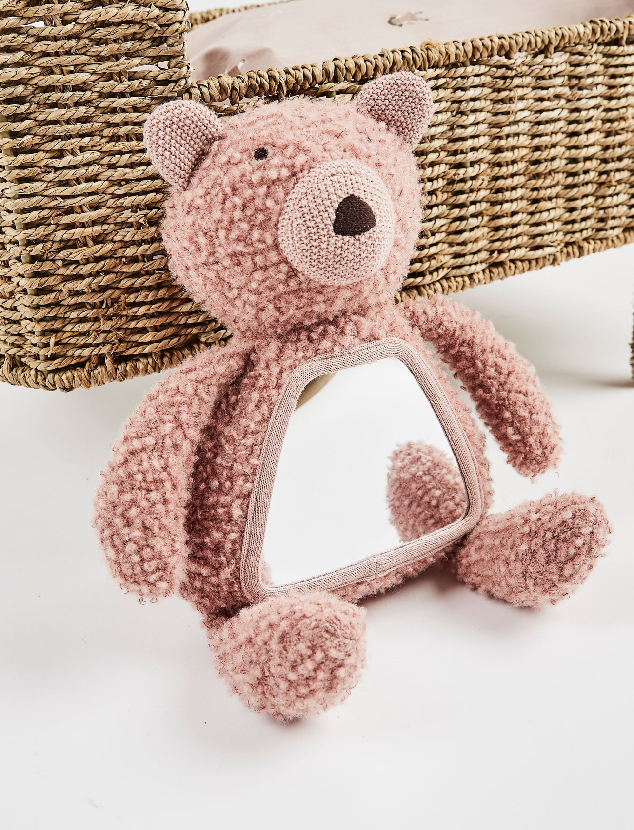 Smallstuff Activity Bear W. Mirror, Wool Bouclé, Rose, One Size, Pink, Educational Legetøj > Interactive Legetøj, Børn