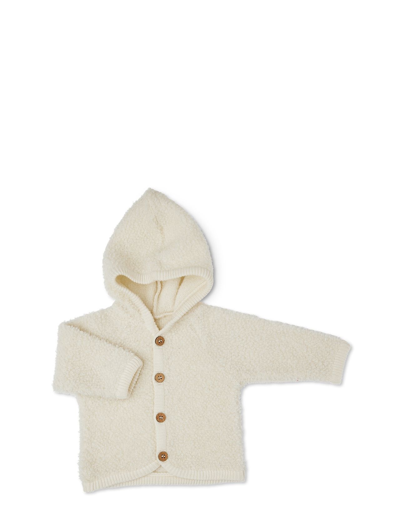 Cardigan Bouclé Merino Wool W. Buttons And Hoodie Outerwear Fleece Outerwear Fleece Jackets Cream Smallstuff