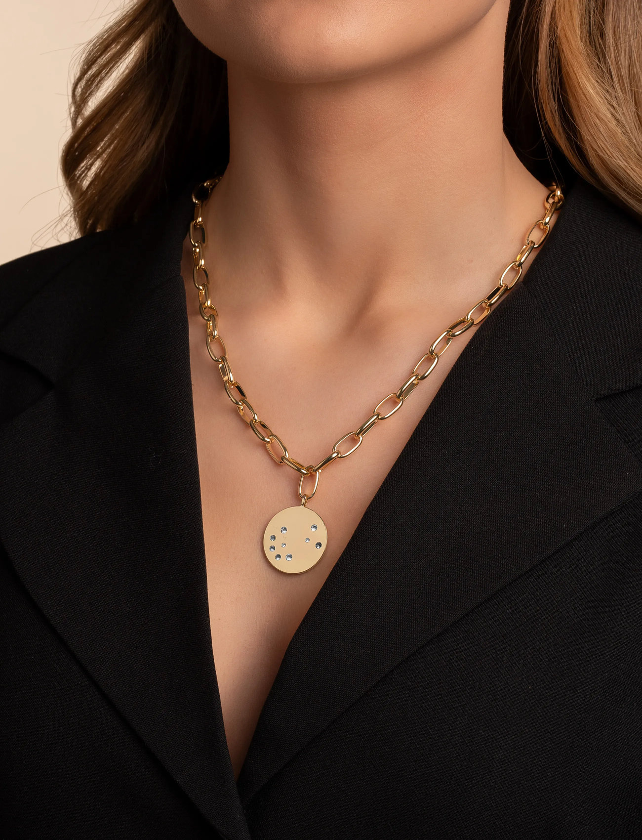 SNÖ of Sweden Sprinkles Big Pendant Chain Neck 50, 50 cm, Gold, Halskæder > Kædehalskæder, Dame