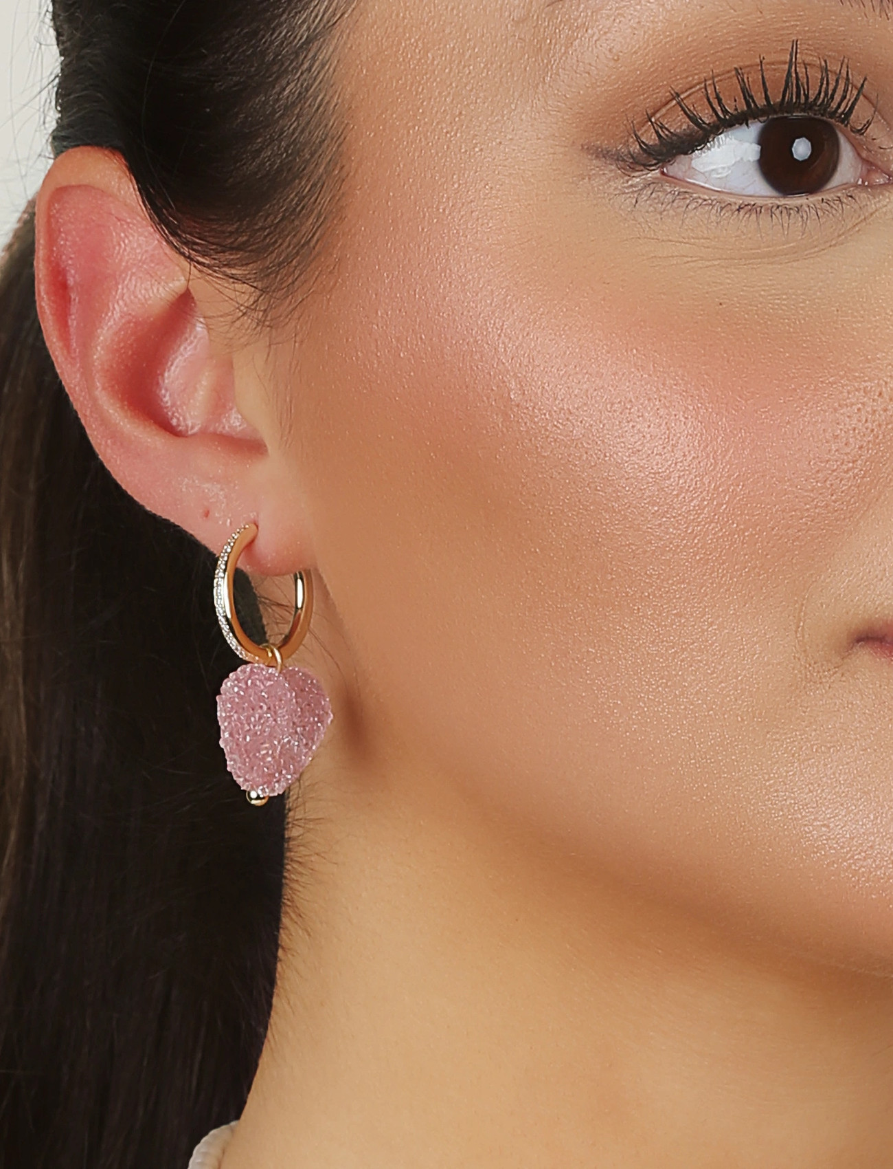 SNÖ of Sweden Sugar Hearts Pendant Ear G/Pink - Onesize, One Size, Pink, Øreringe > Creoler, Dame