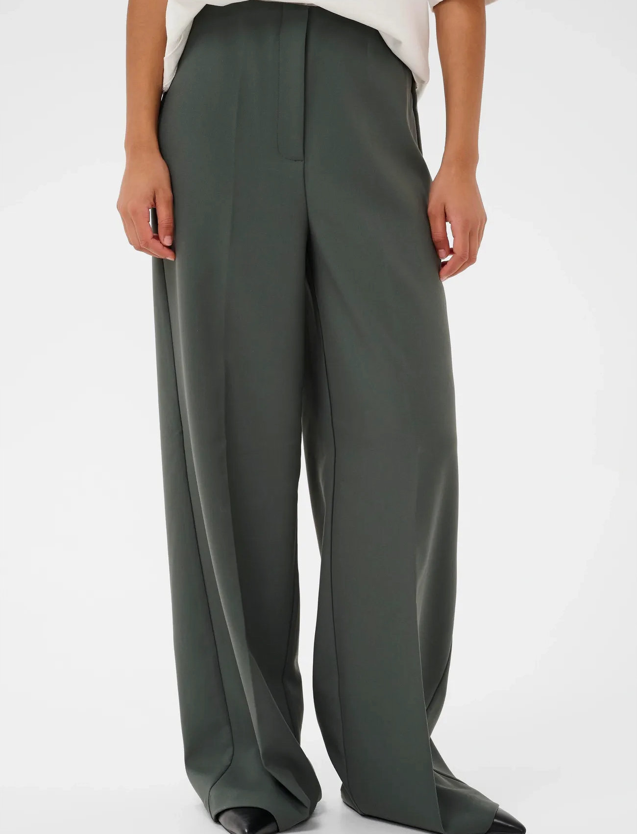 Soaked in Luxury Slcorinne Wide Long Pants, S, Khaki green, Bukser > Brede Ben, Dame