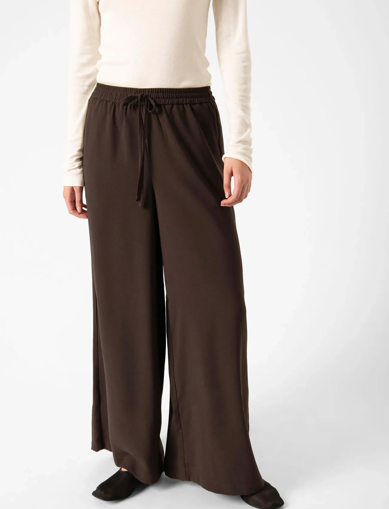 Soaked in Luxury Slshirley Wide Pants, M, Brown, Bukser > Brede Ben, Dame