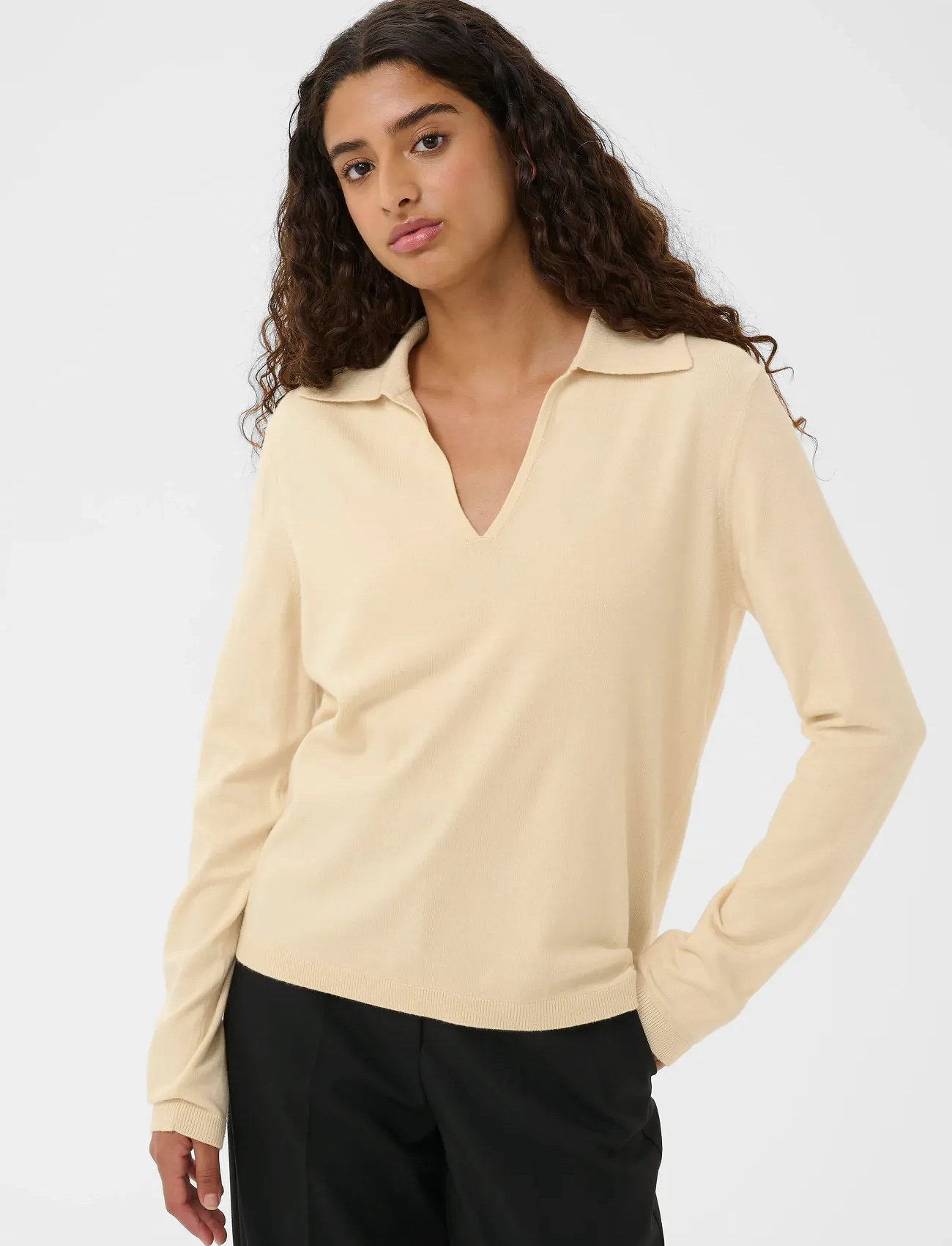 Soaked in Luxury Slspina Regular Polo Pullover Ls, L, Cream, Strik > Trøjer, Dame