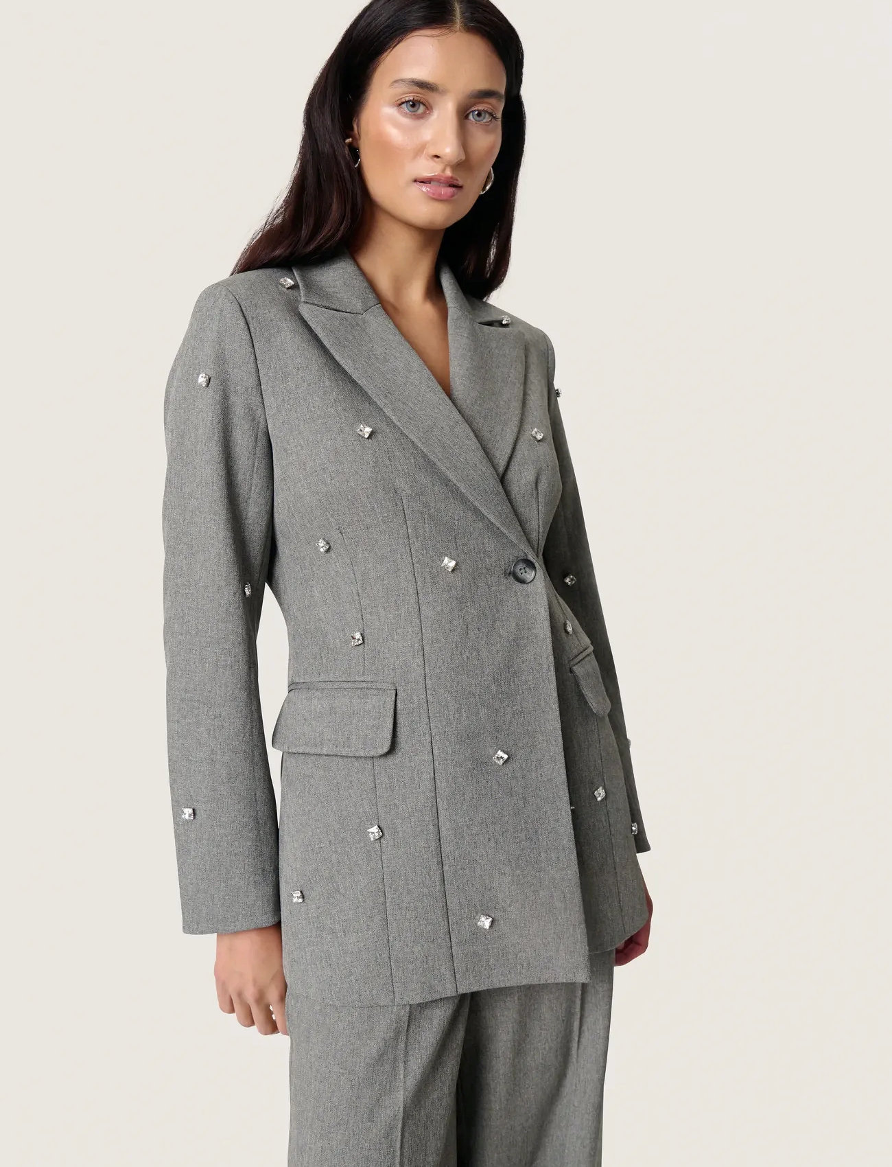 Soaked in Luxury Sllilu Corinne Fitted Blazer, M, Grey, Blazere > Enkeltradede Blazere, Dame