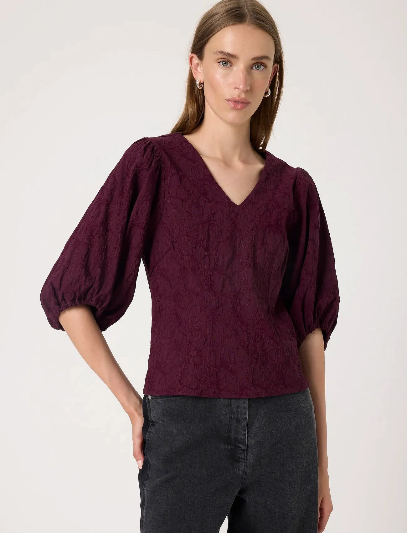 Soaked in Luxury Slmaybel Blouse 3/4, S, Burgundy, Bluser > Langærmede, Dame