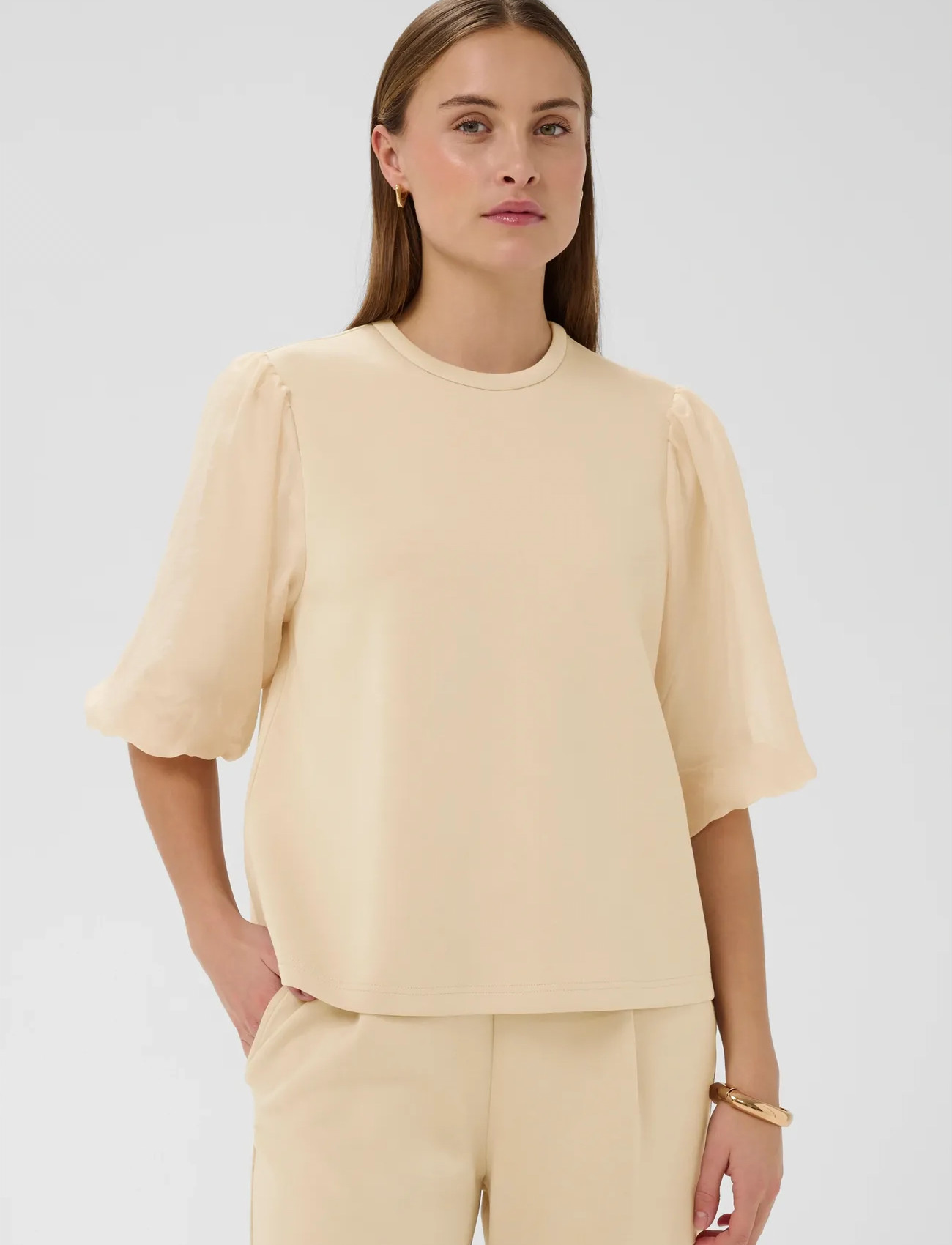 Soaked in Luxury Slmarigold Puff Tee, S, Beige, T-Shirts & Toppe > Kortærmede, Dame