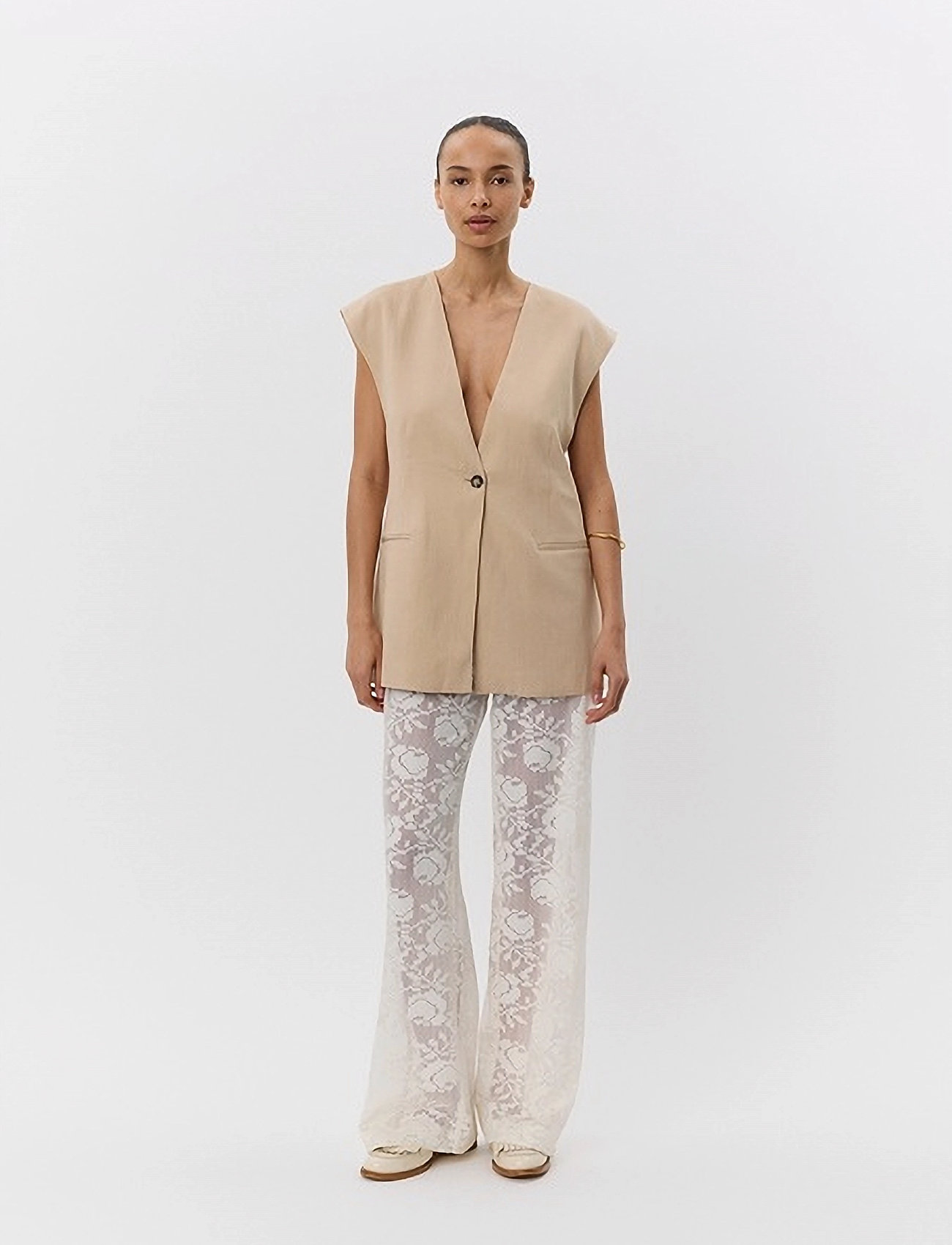 Sofie Schnoor Wallissw Vest, 38, Beige, Blazere > Blazere Uden Ærmer, Dame