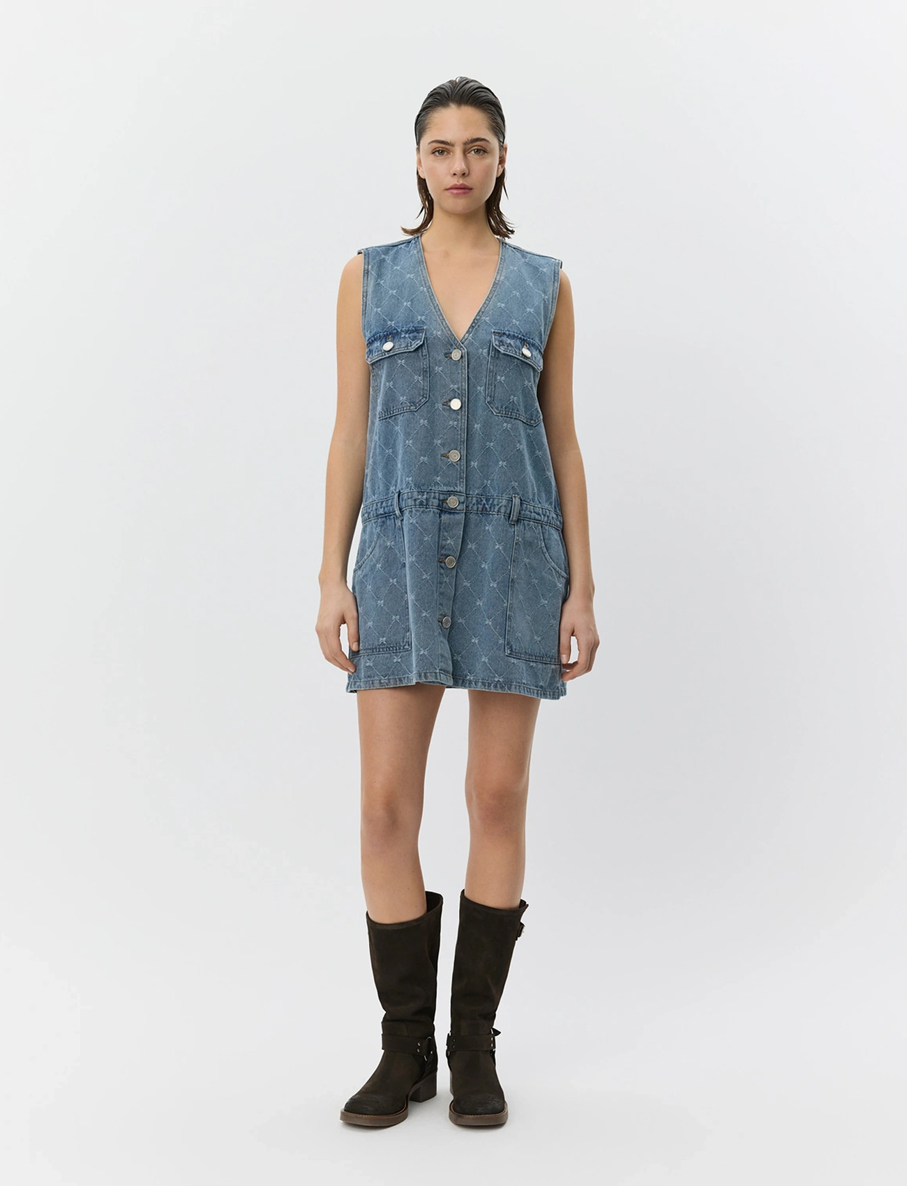 Sofie Schnoor Albertinesw Denim Mini Dress, 34, Blue, Kjoler > Jeans-Kjoler, Dame