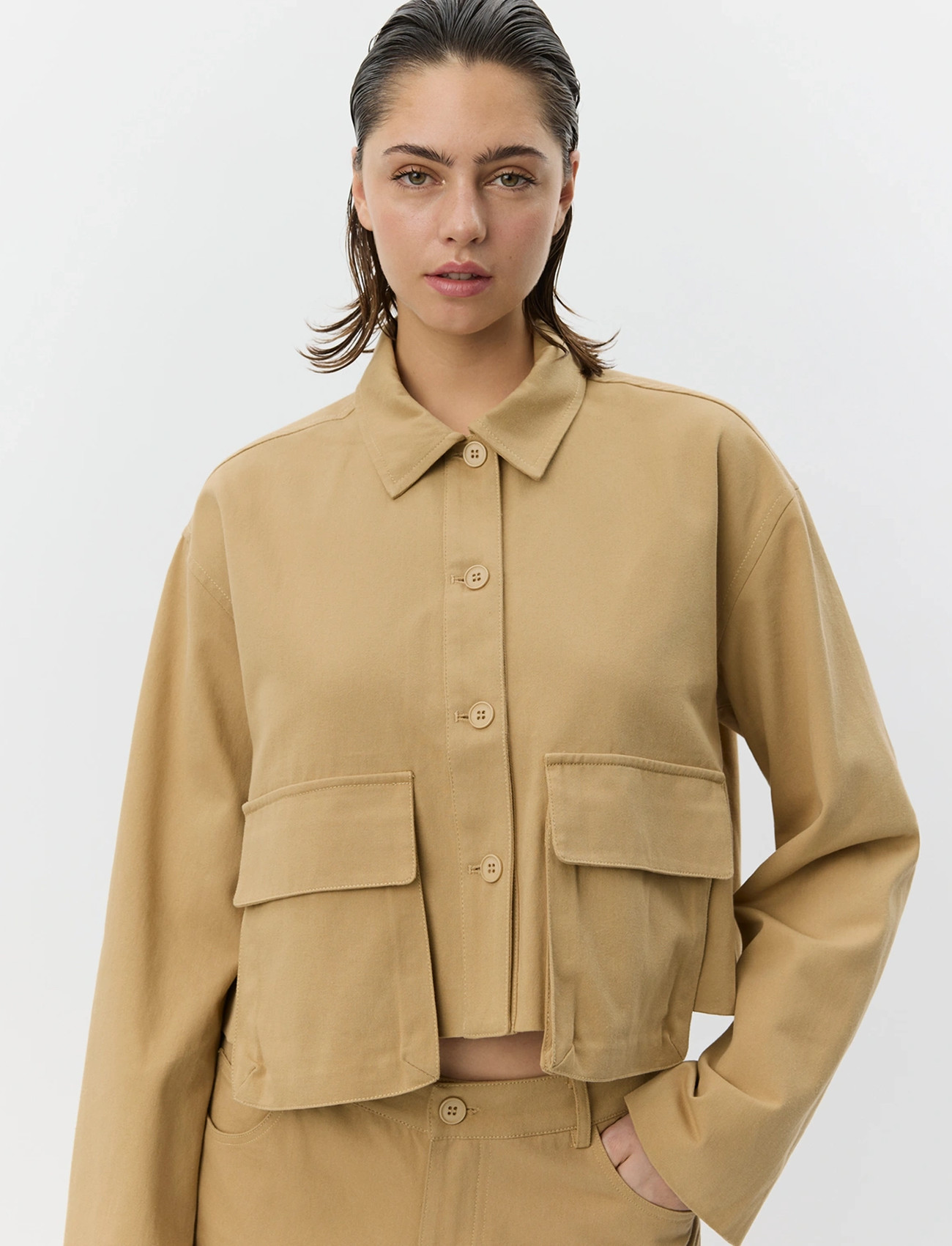 Sofie Schnoor Larksw Short Shirt Jacket, 40, Beige, Jakker > Utility-Jakker, Dame