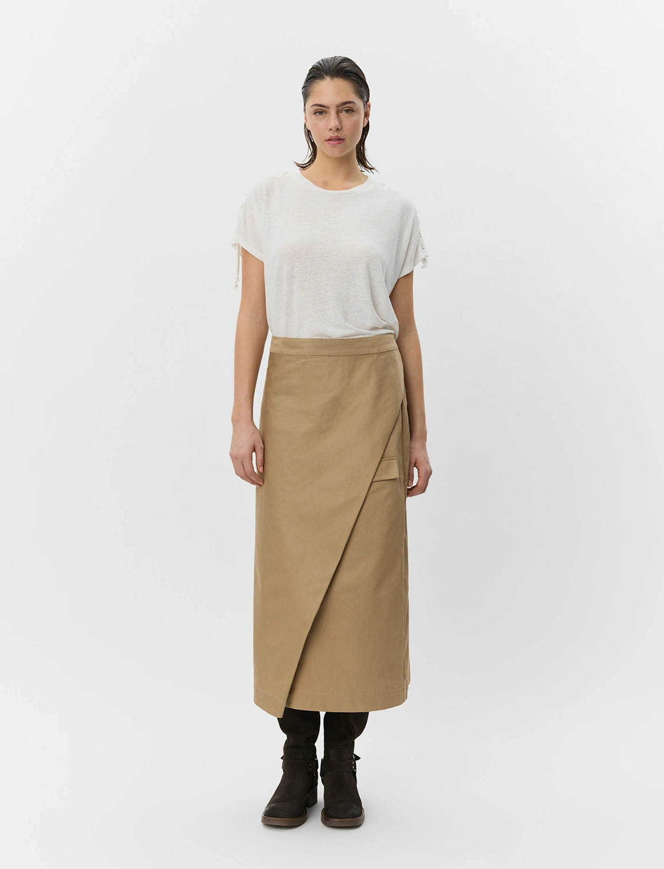 Sofie Schnoor Katrinesw Midi Wrap Skirt, 34, Beige, Nederdele > Wrap Nederdele, Dame