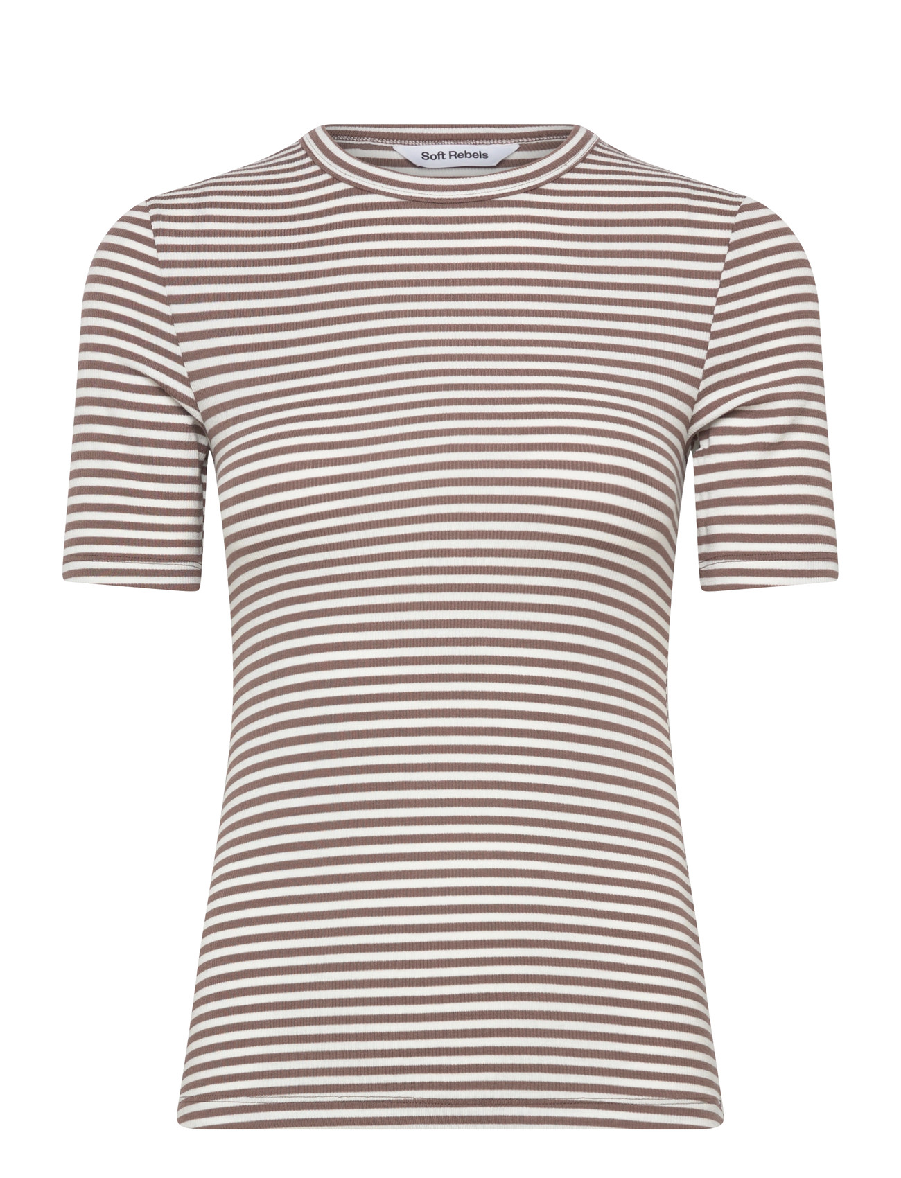 Soft Rebels Srfenja Stripe Ss Top, L, Brown, T-Shirts & Toppe > Kortærmede, Dame