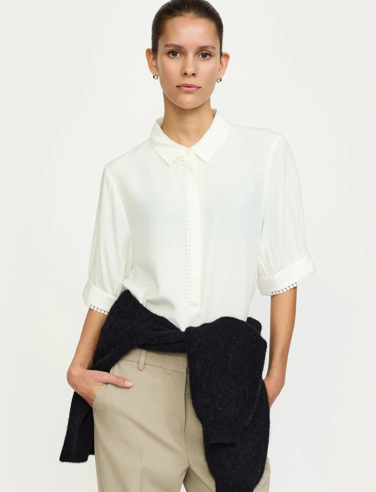 Soft Rebels Srebba Mayson Blouse, L, Cream, Bluser > Kortærmede, Dame