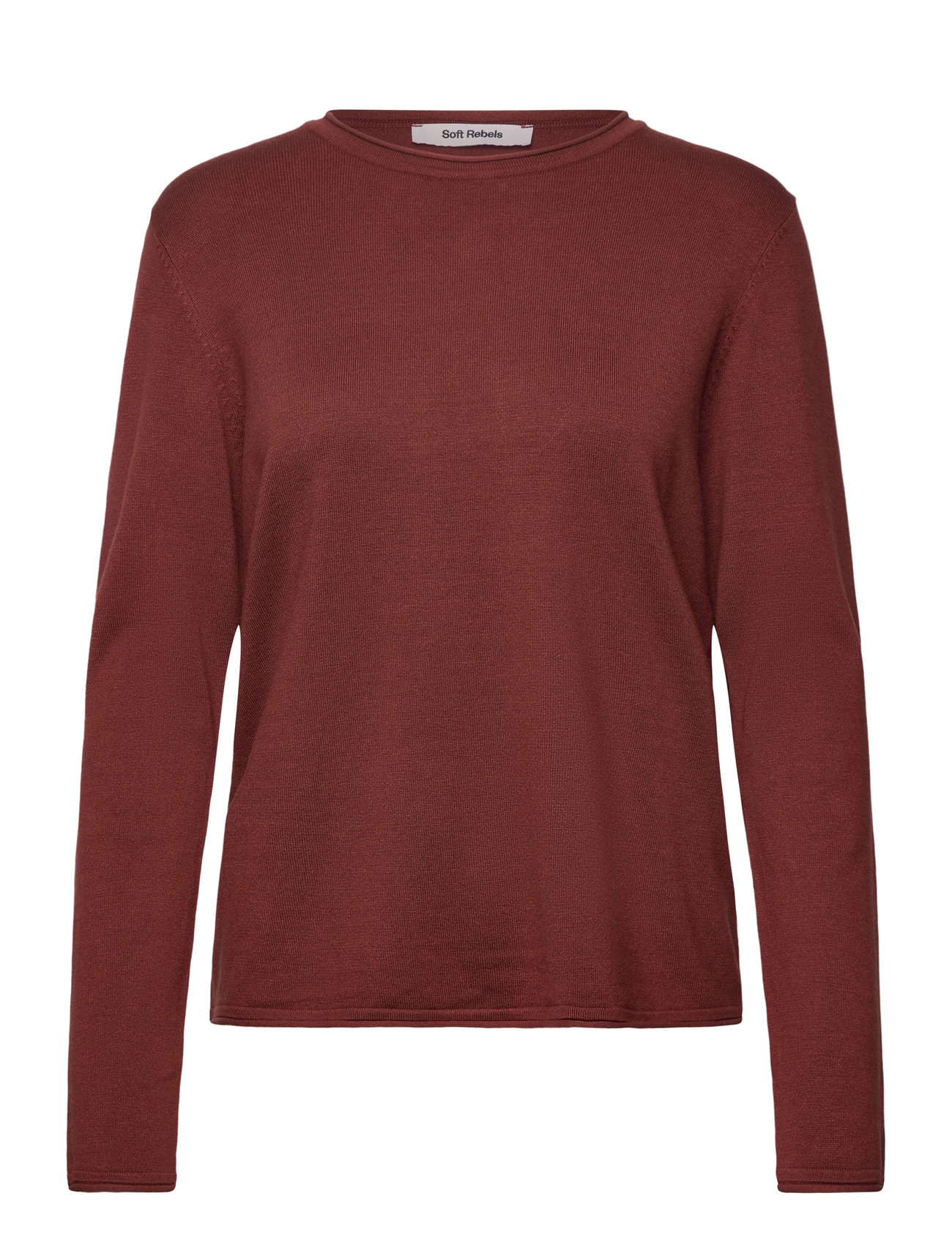 SOFT REBELS Srmarla O-Neck Roll Edge Knit Burgundy - M - Damen