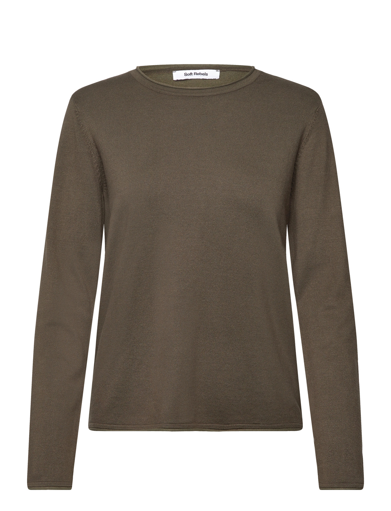 Soft Rebels Srmarla O-Neck Roll Edge Knit, S, Khaki green, Strik > Trøjer, Dame