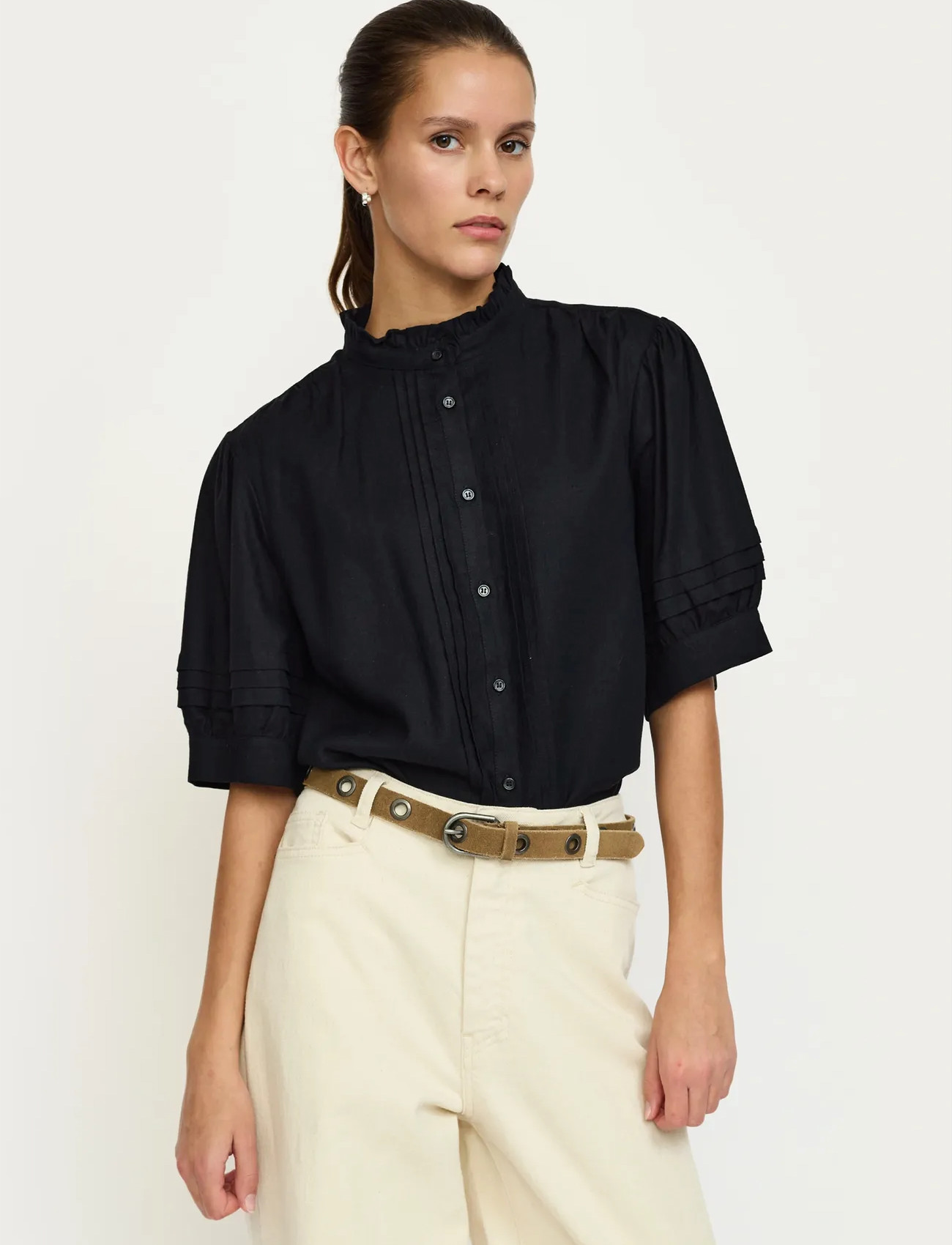 Soft Rebels Sryindi Frill Shirt, M, Black, Bluser > Kortærmede, Dame