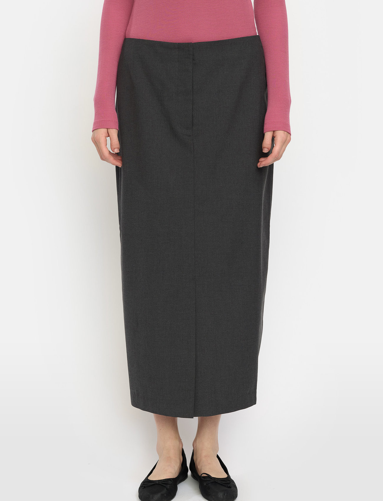 Soft Rebels Srlori Midi Skirt - Grs, L, Grey, Nederdele > Knælange Og Midi Nederdele, Dame