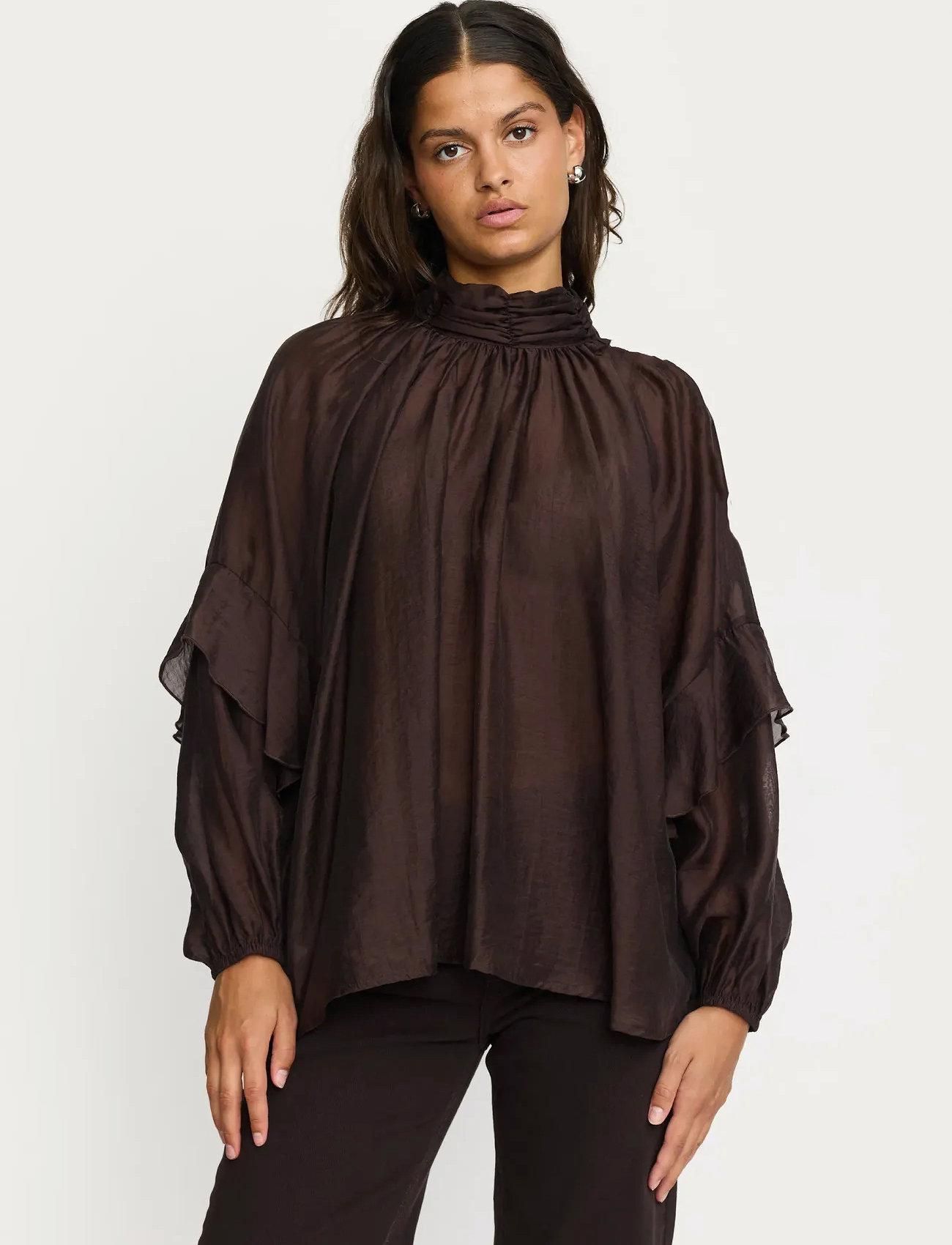 Soft Rebels Srrachel Bow-Tie Blouse, S/M, Brown, Bluser > Langærmede, Dame