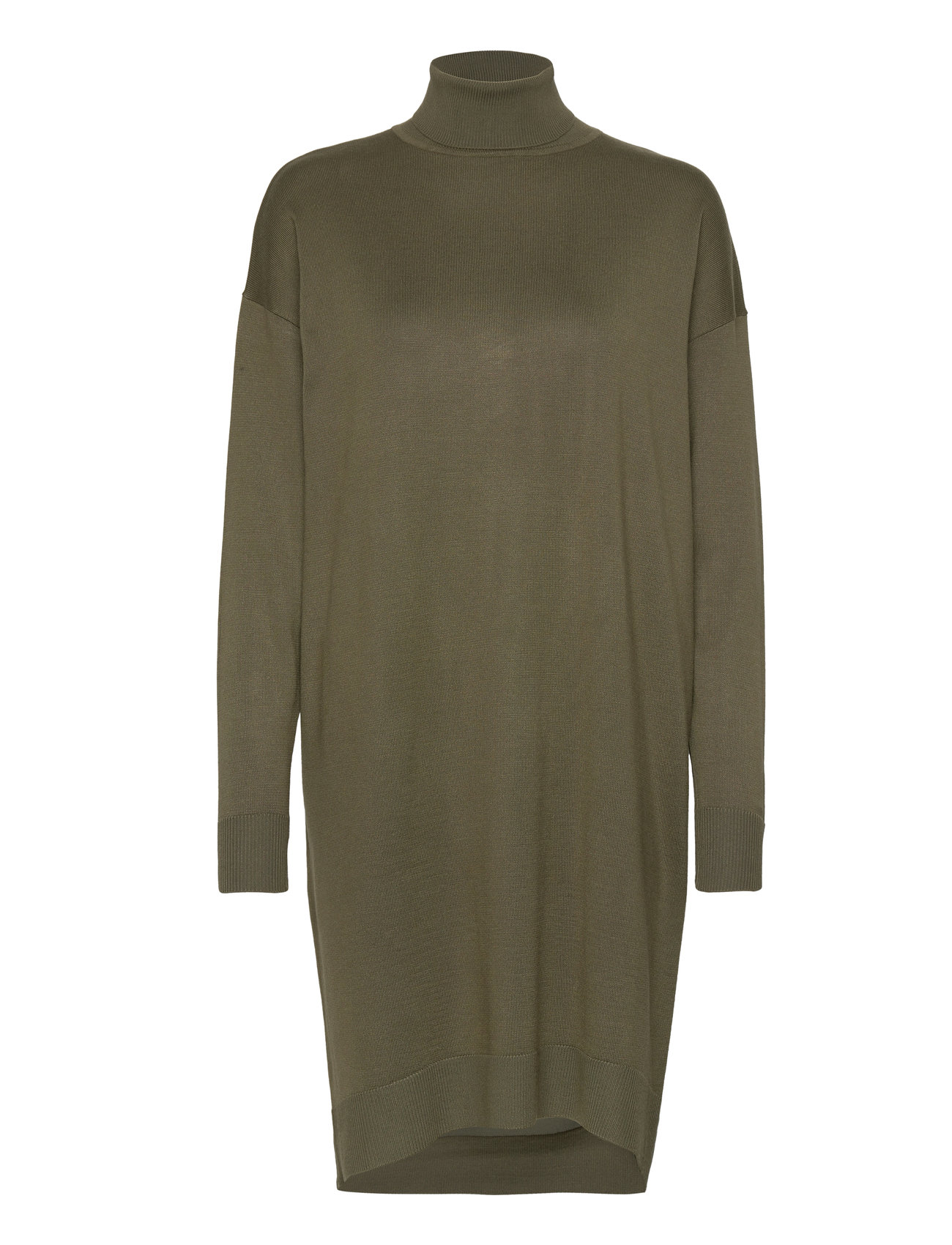 Srlea Rollneck Dress Knit Knelang Kjole Green Soft Rebels