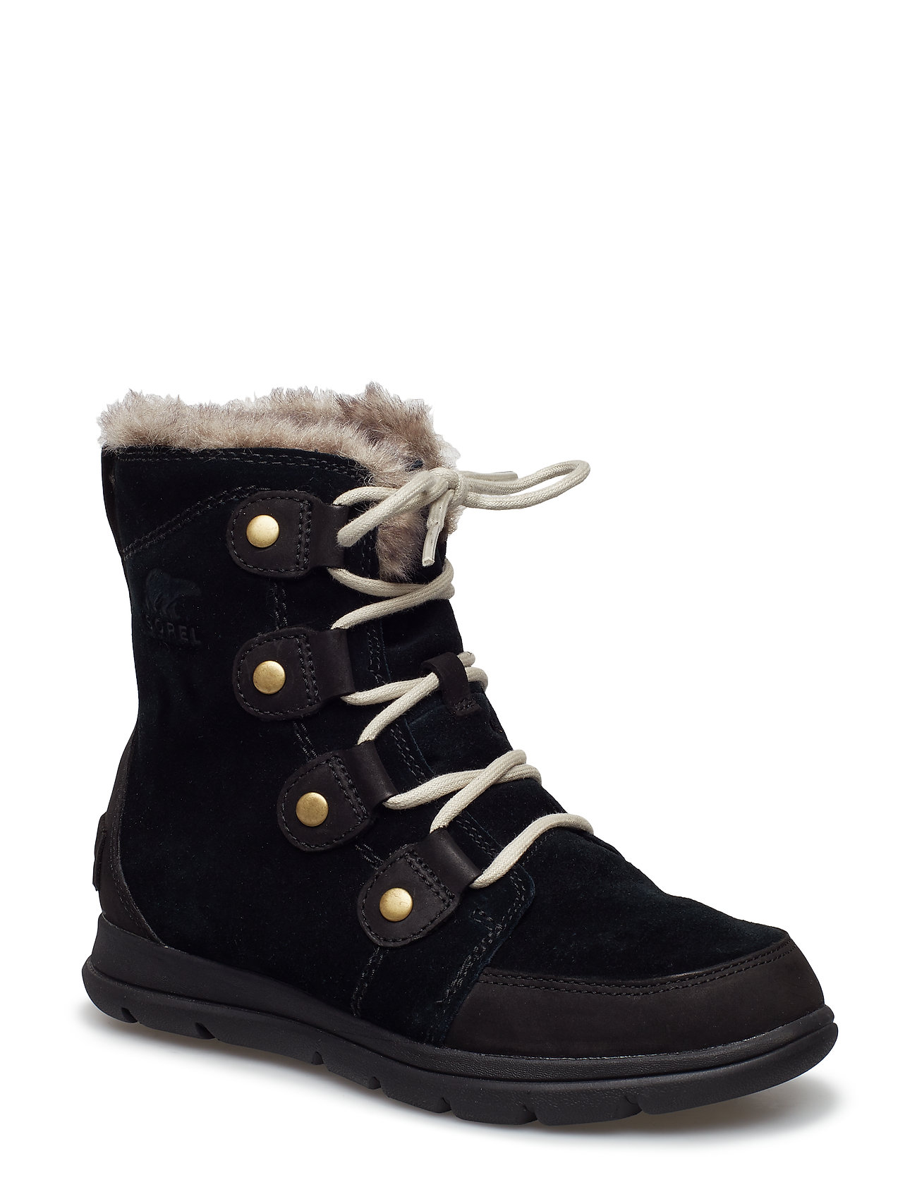 Sorel Explorer Joan Gevoerde Enkellaars Lage Hak Zwart sorel kopen in de aanbieding