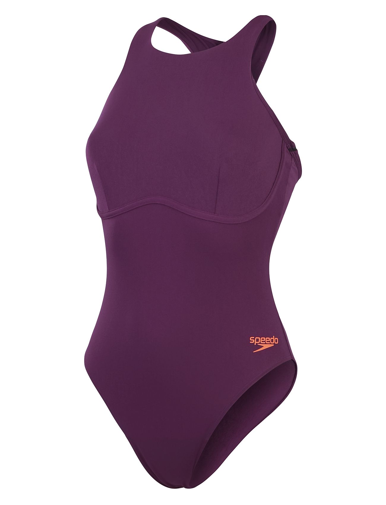 Womens Racer Zip Swimsuit With Built In Swim Bra Purple Speedo