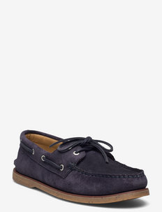 Gold A/O 2-Eye Suede - boat shoes - navy