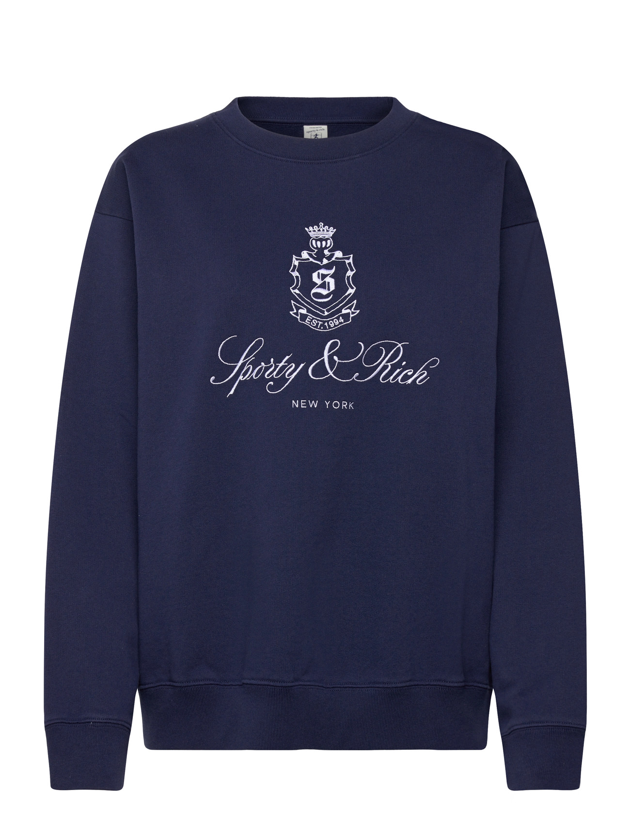 Sporty & Rich Vendome Embroidered Crewneck, S, Navy, Sweatshirts & Hættetrøjer > Sweatshirts, Dame